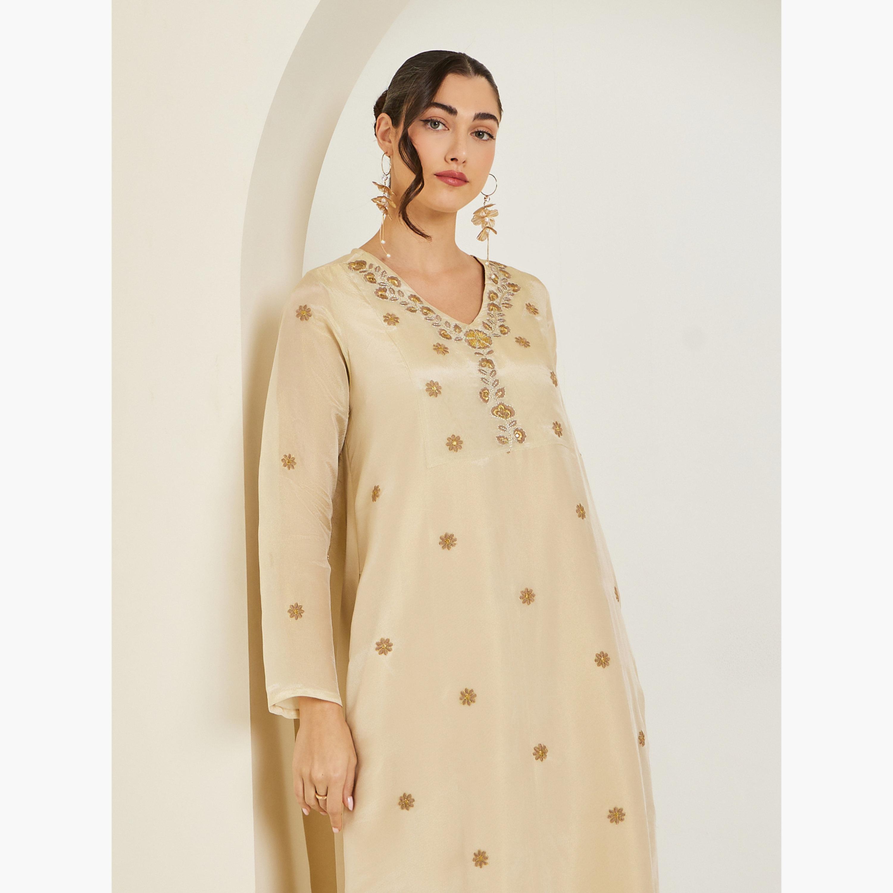 Styli Women Cream Embroidered A-Line Jalabiya-women-arabicclothing-jalabiyas-image-2