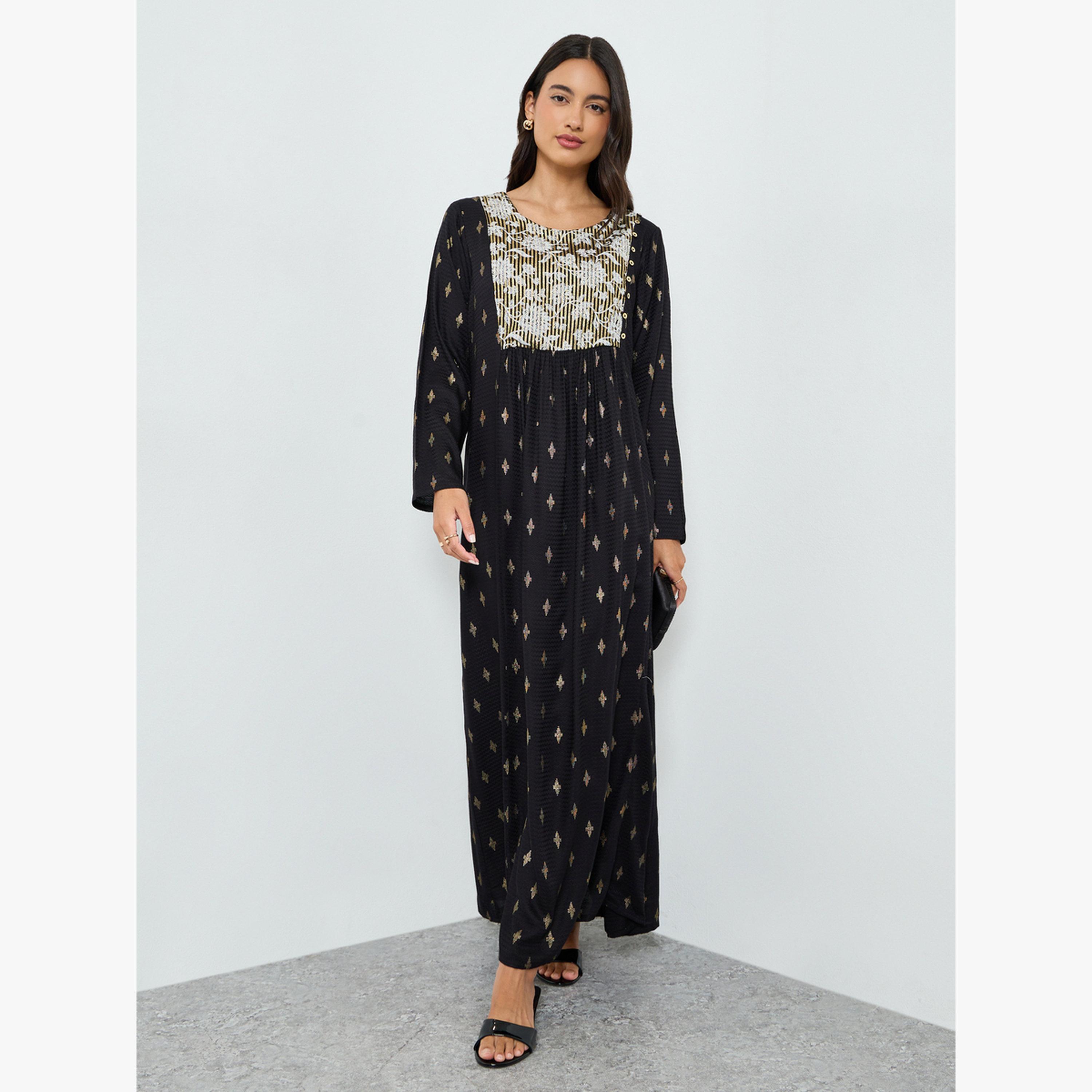 جلابية جاكارد بأكمام طويلة-women-arabicclothing-jalabiyas-image-1
