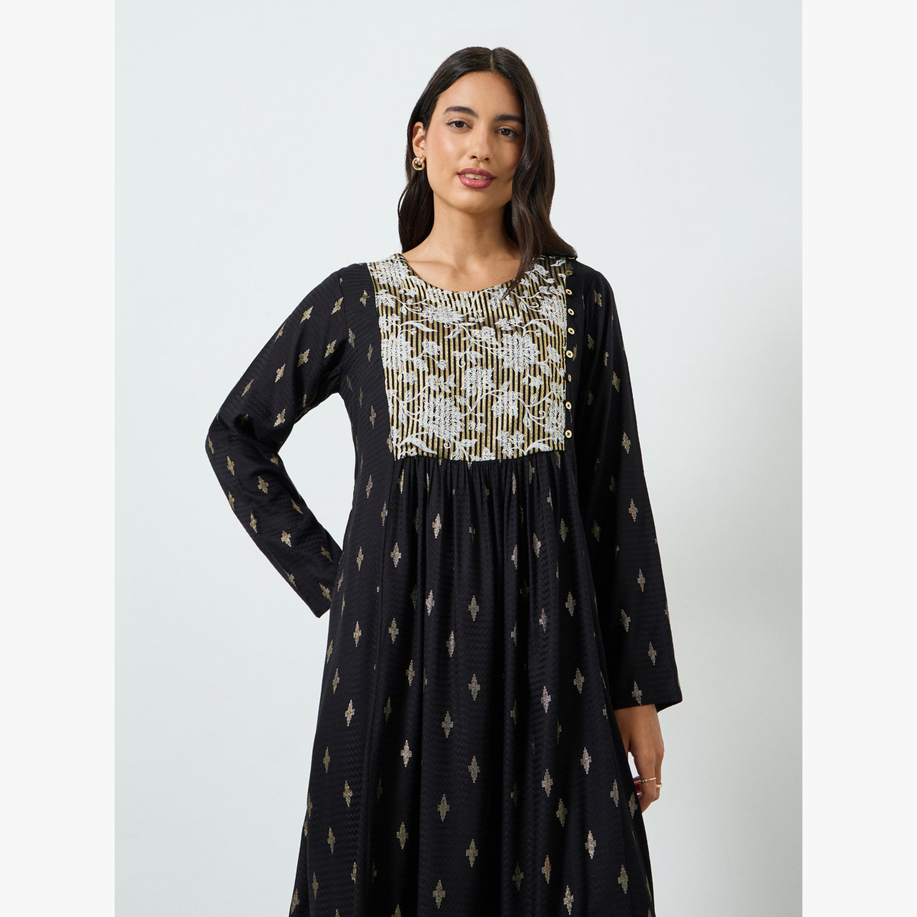 جلابية جاكارد بأكمام طويلة-women-arabicclothing-jalabiyas-image-2