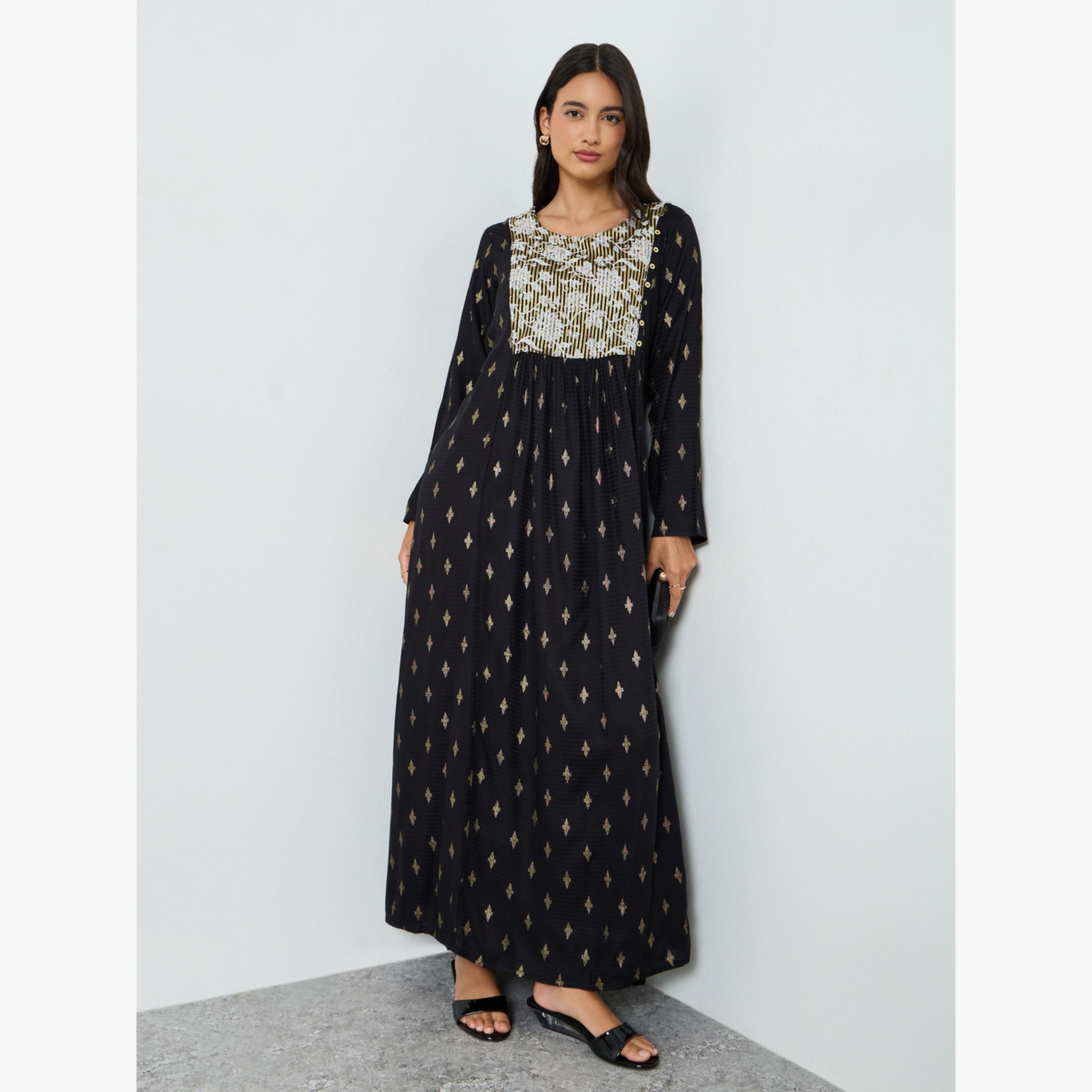 جلابية جاكارد بأكمام طويلة-women-arabicclothing-jalabiyas-image-3
