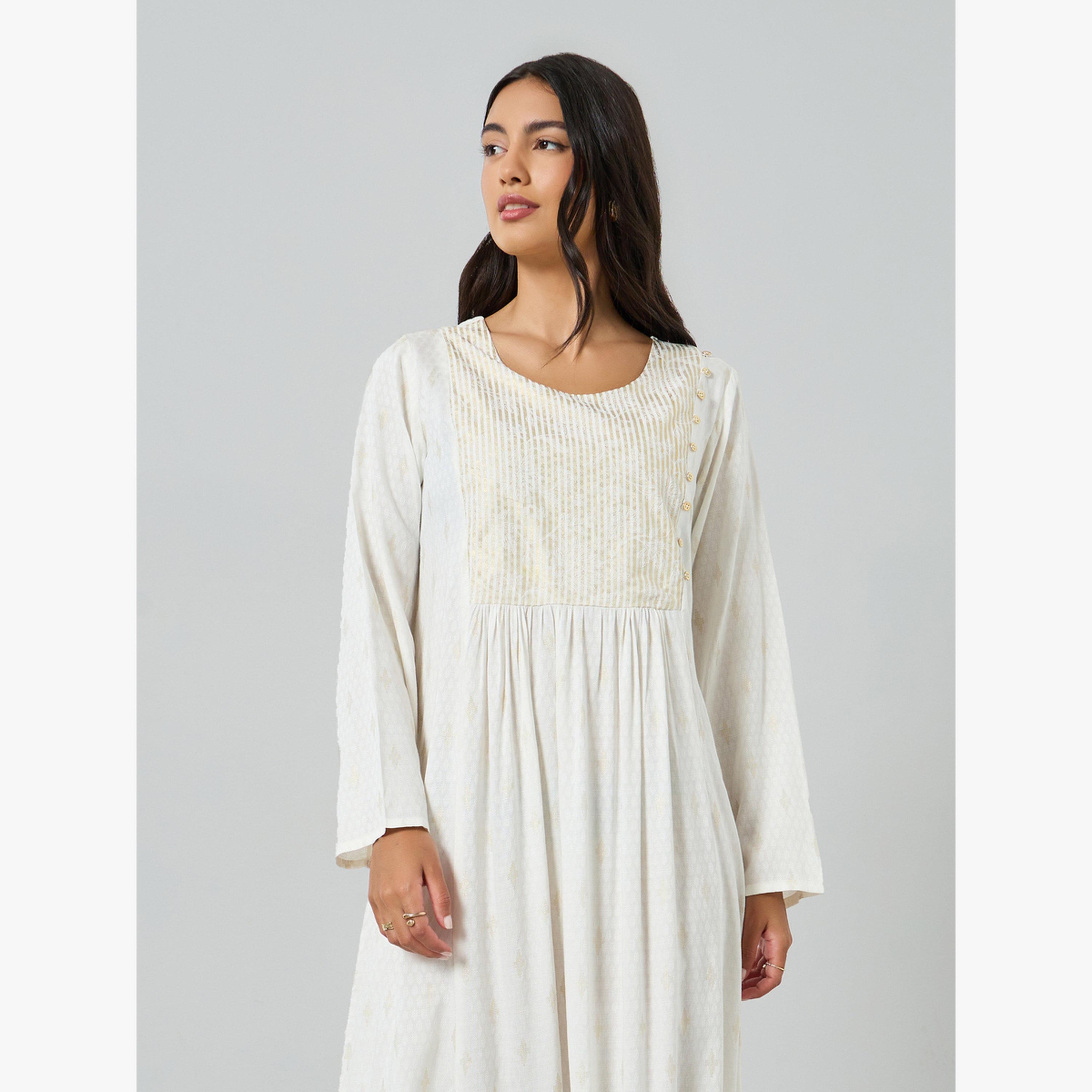 Styli White Jacquard Long Sleeves Jalabiya-women-arabicclothing-jalabiyas-image-2