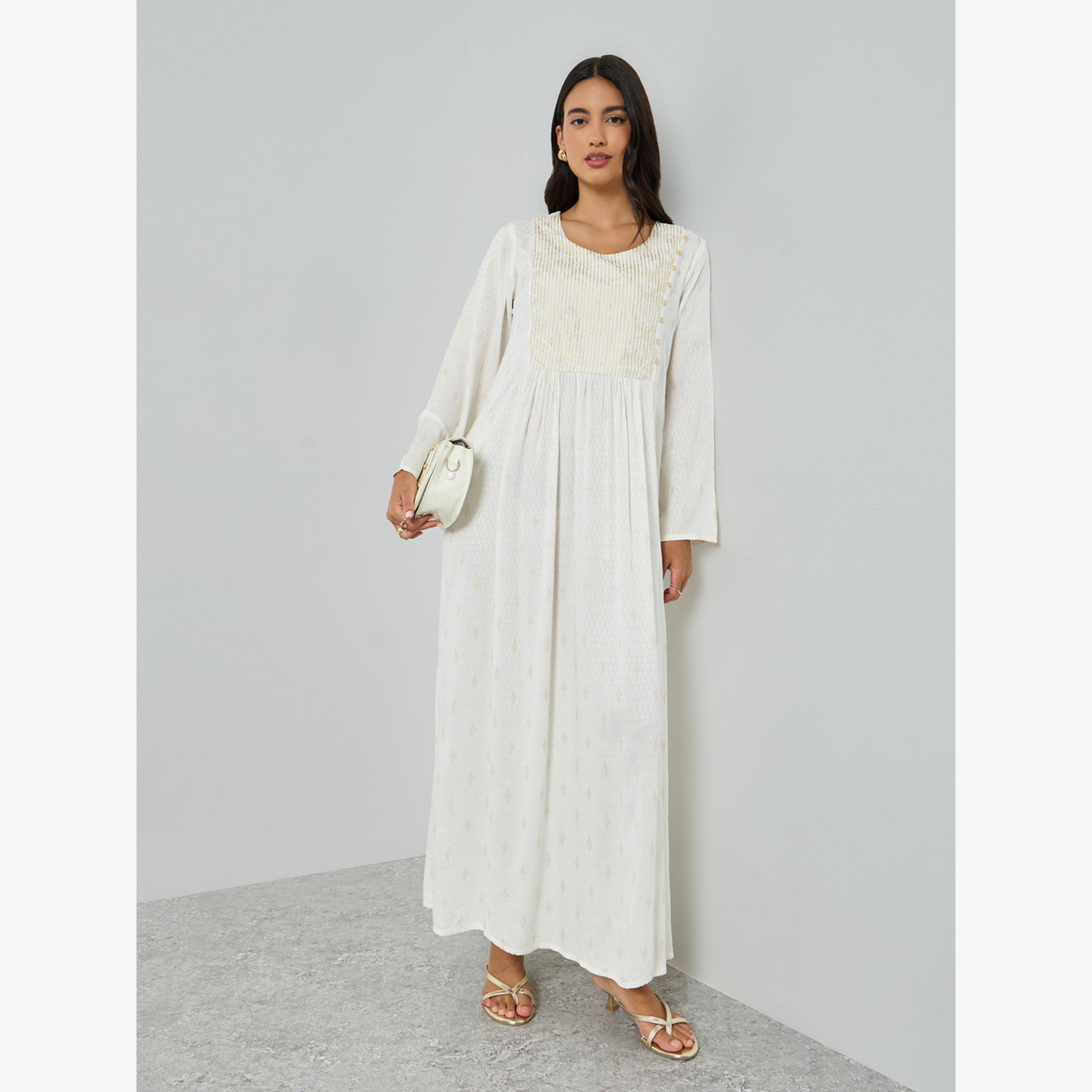 Styli White Jacquard Long Sleeves Jalabiya-women-arabicclothing-jalabiyas-image-3