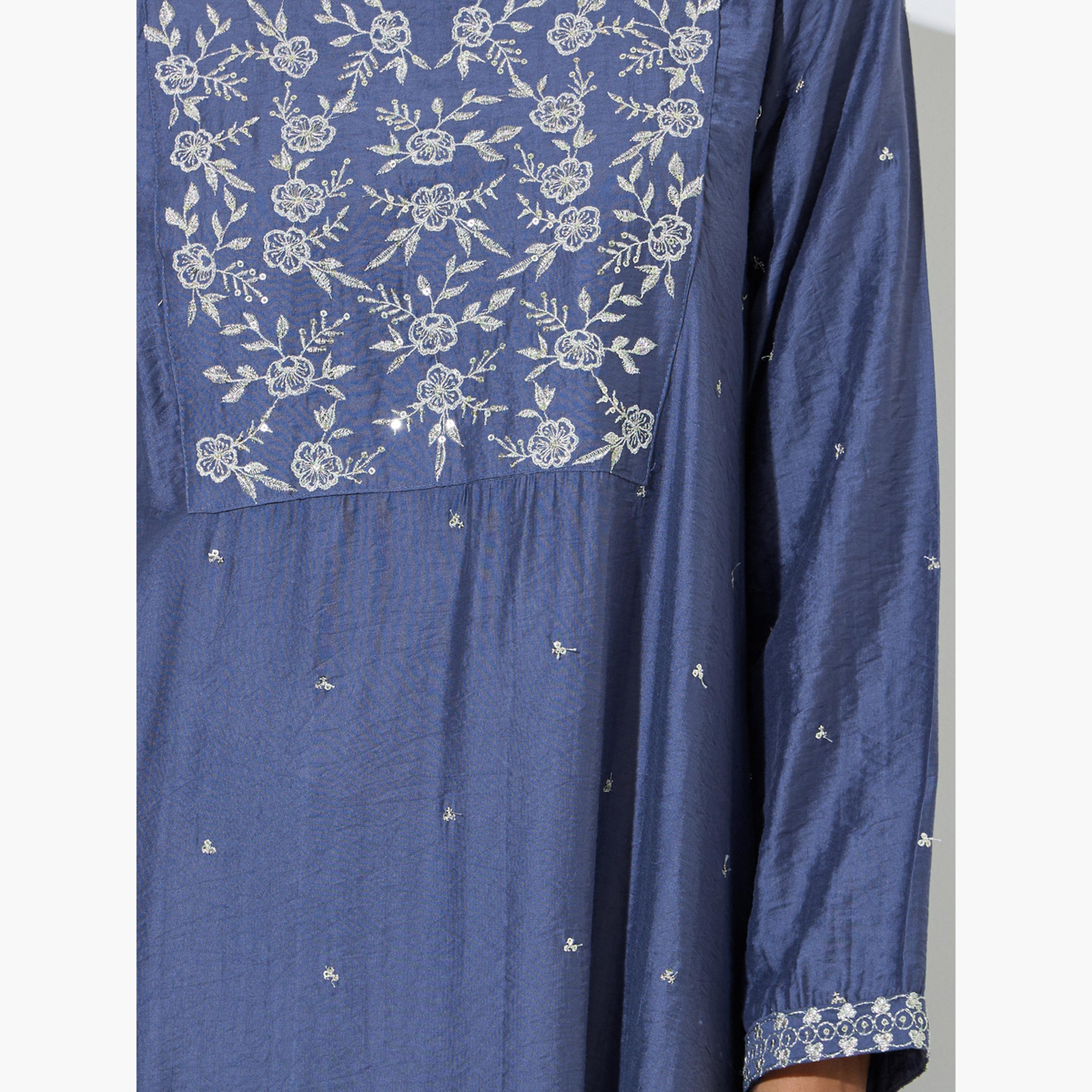 Amirah X Styli Blue Embroidered A-Line Jalabiya-women-arabicclothing-jalabiyas-image-5