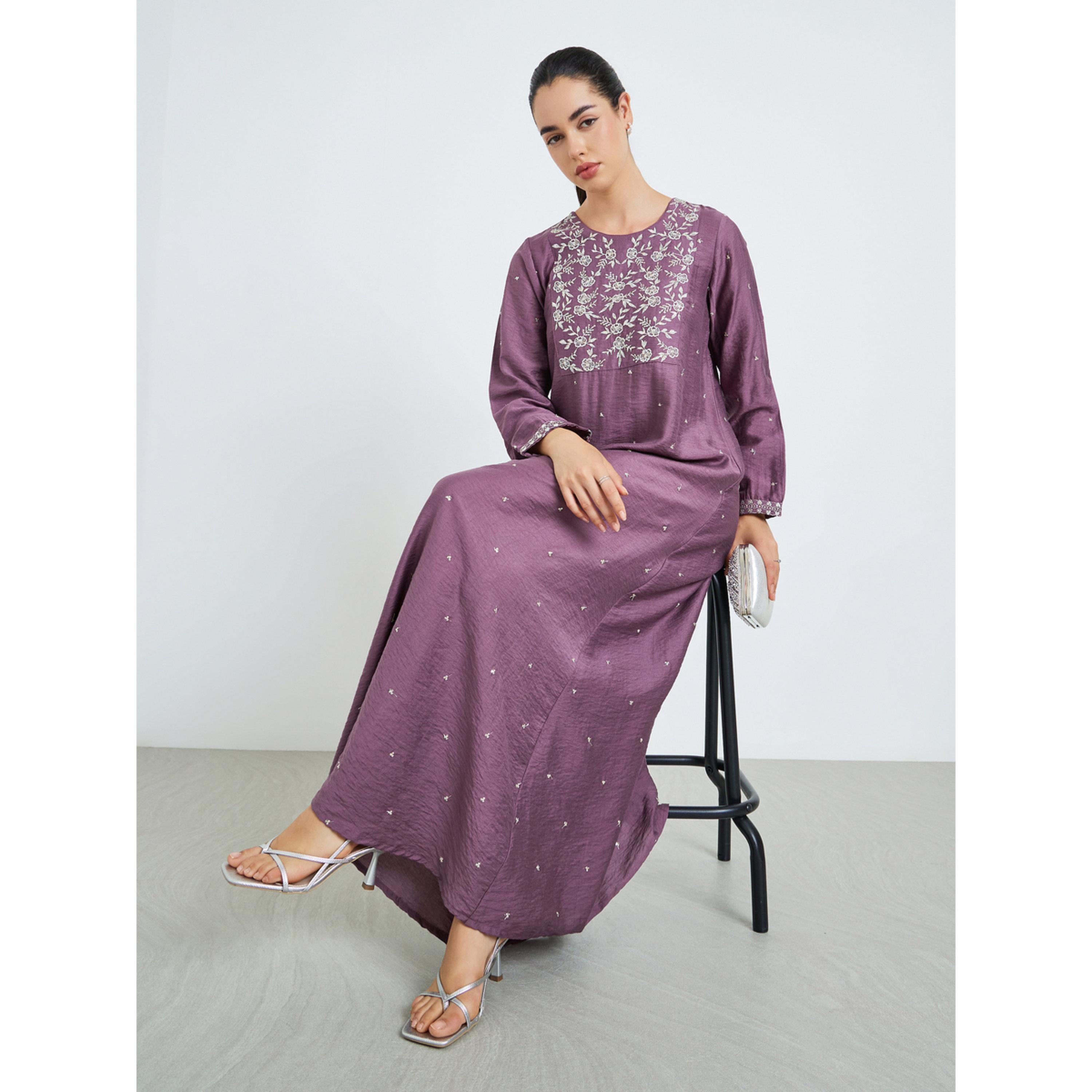 جلابية مطرزة بحافة واسعة للنساء-women-arabicclothing-jalabiyas-image-2