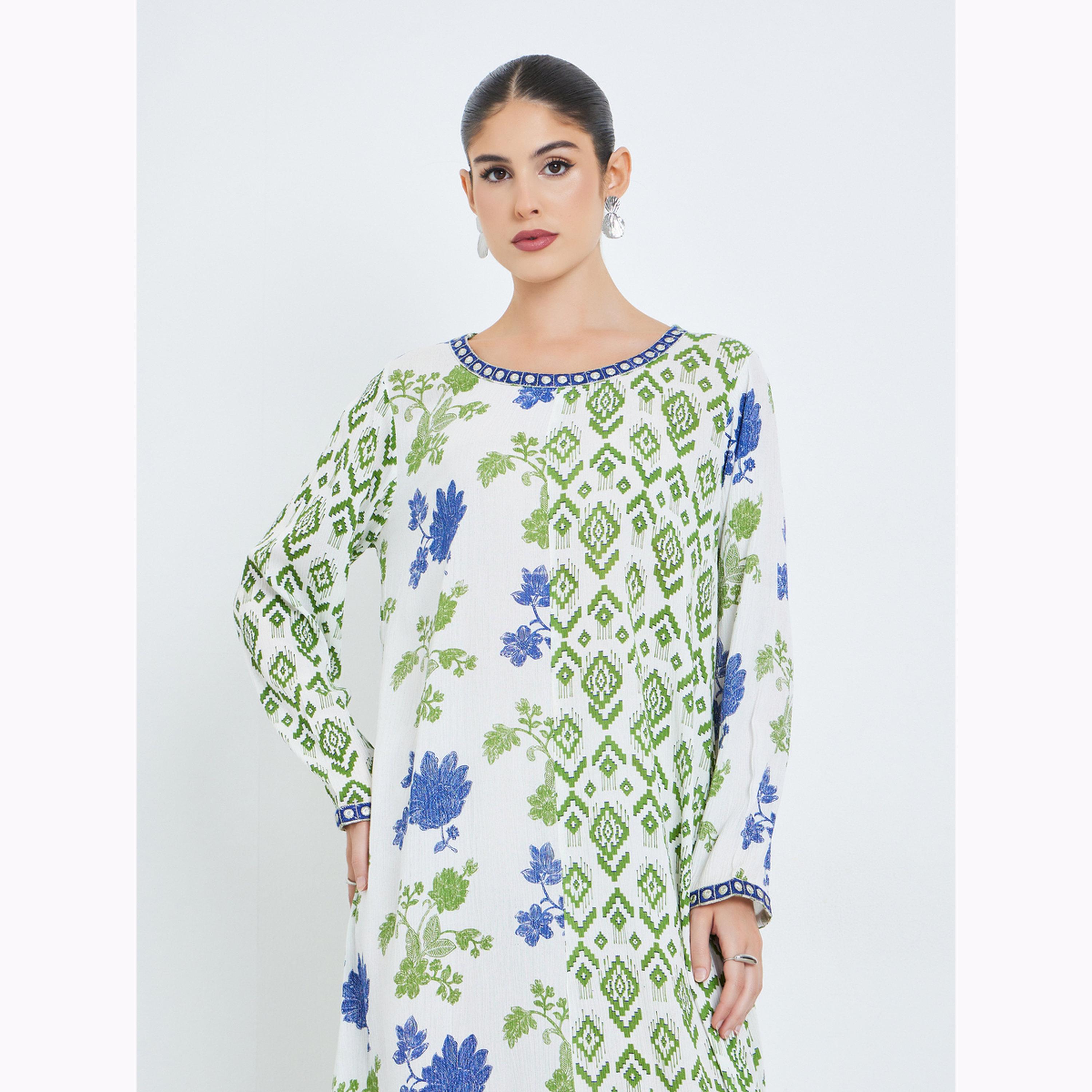 Amirah X Styli Green All Over Print Jalabiya-women-arabicclothing-jalabiyas-image-2