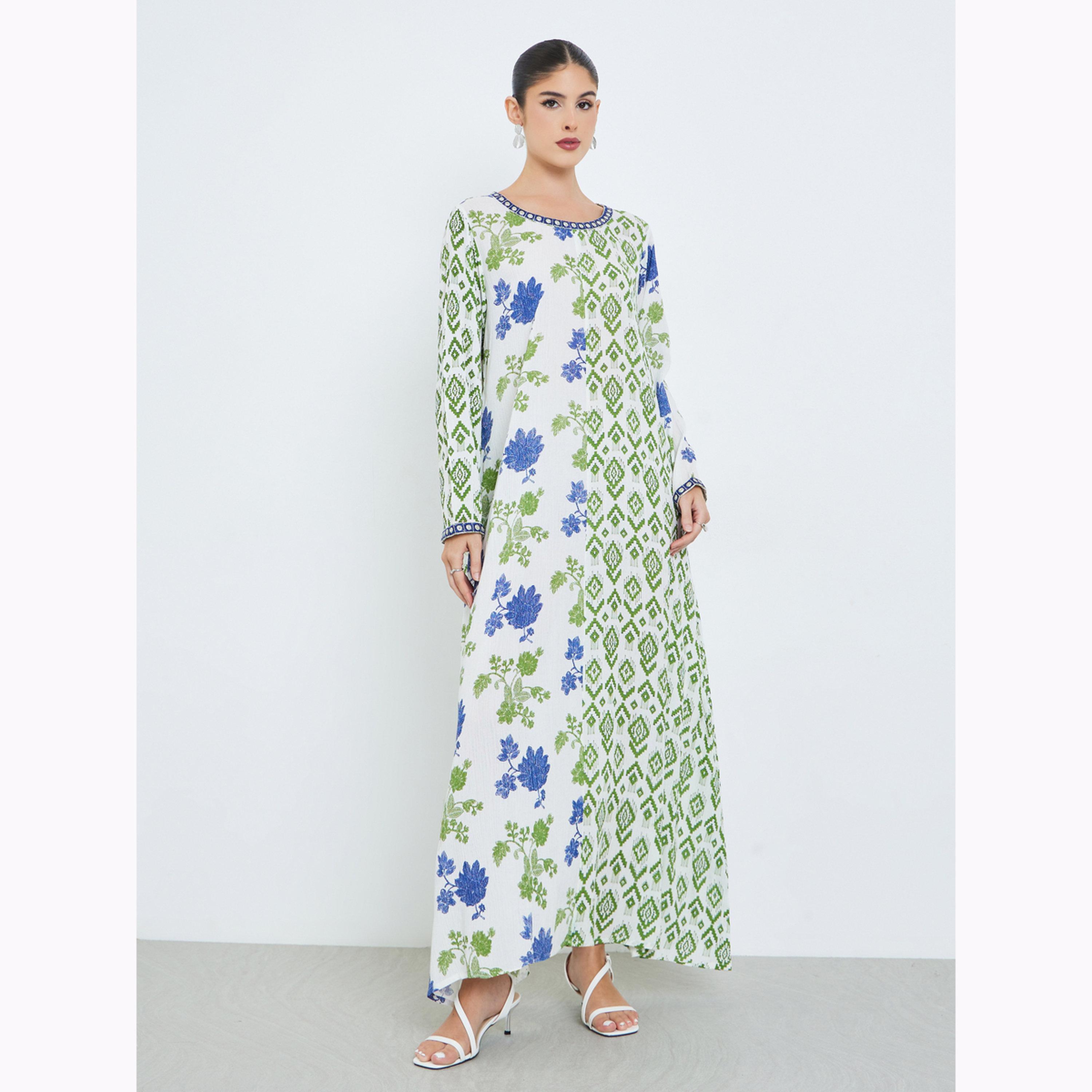 Amirah X Styli Green All Over Print Jalabiya-women-arabicclothing-jalabiyas-image-3