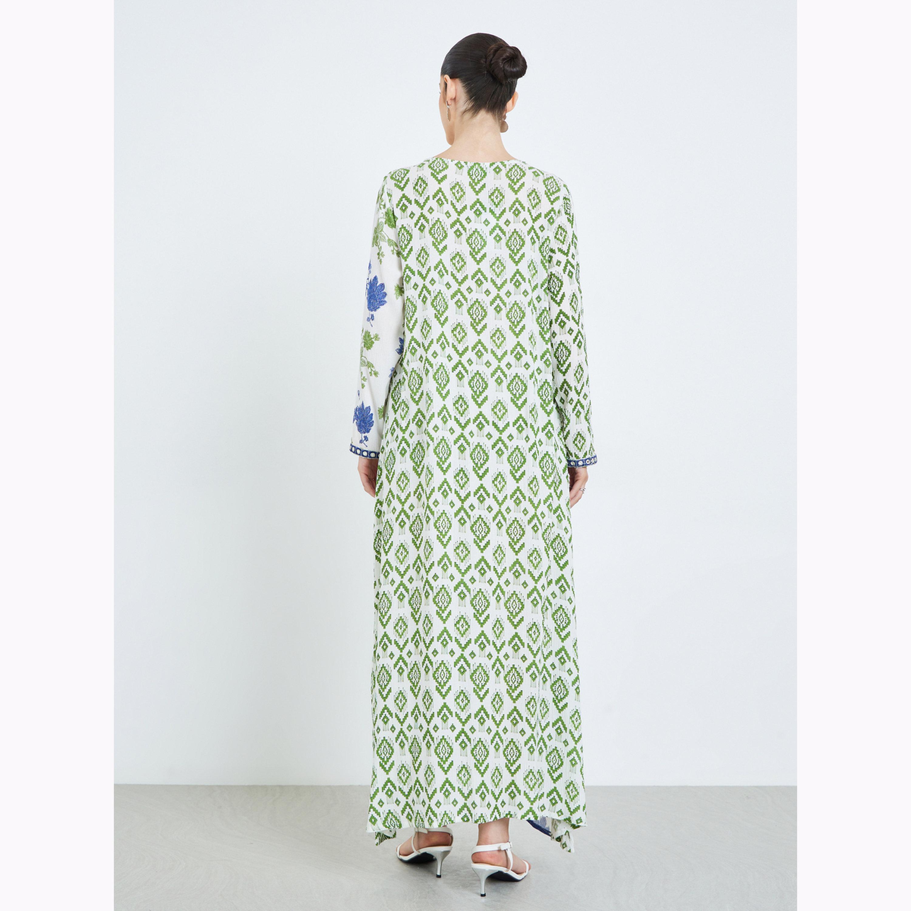 Amirah X Styli Green All Over Print Jalabiya-women-arabicclothing-jalabiyas-image-4