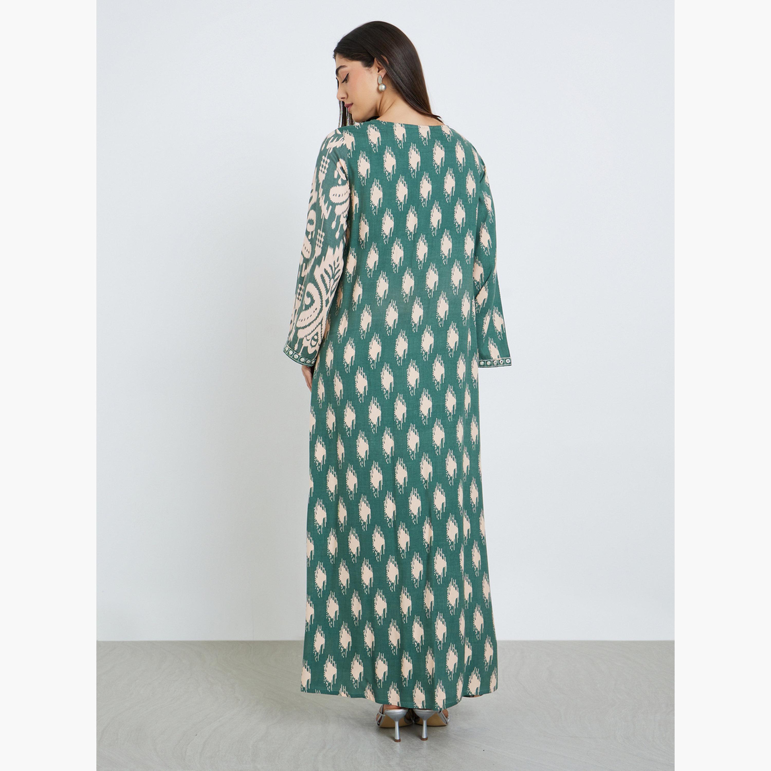 Styli Women Green Printed A-Line Jalabiya-women-arabicclothing-jalabiyas-image-5