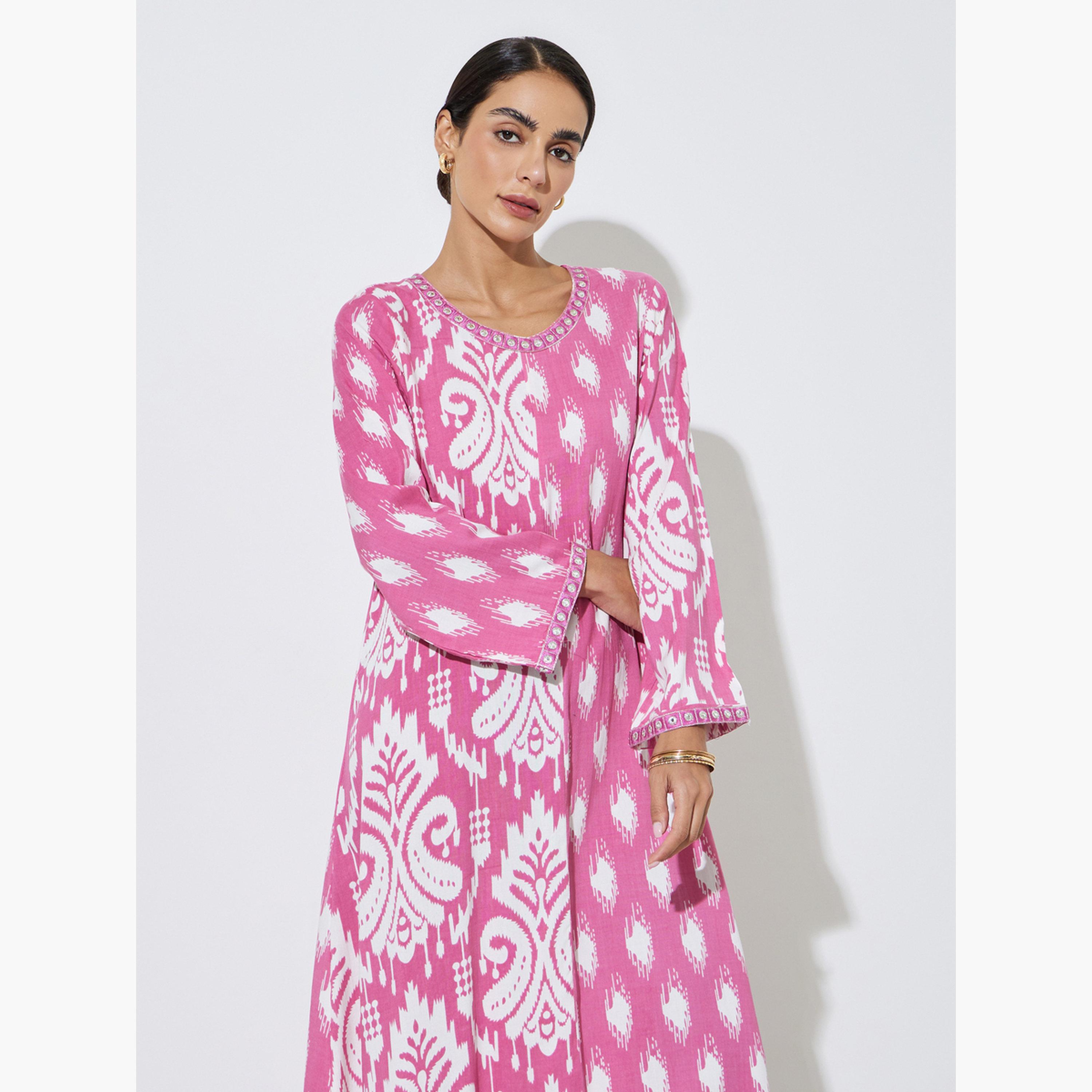 Amirah X Styli Floral Print Jalabiya-women-arabicclothing-jalabiyas-image-2