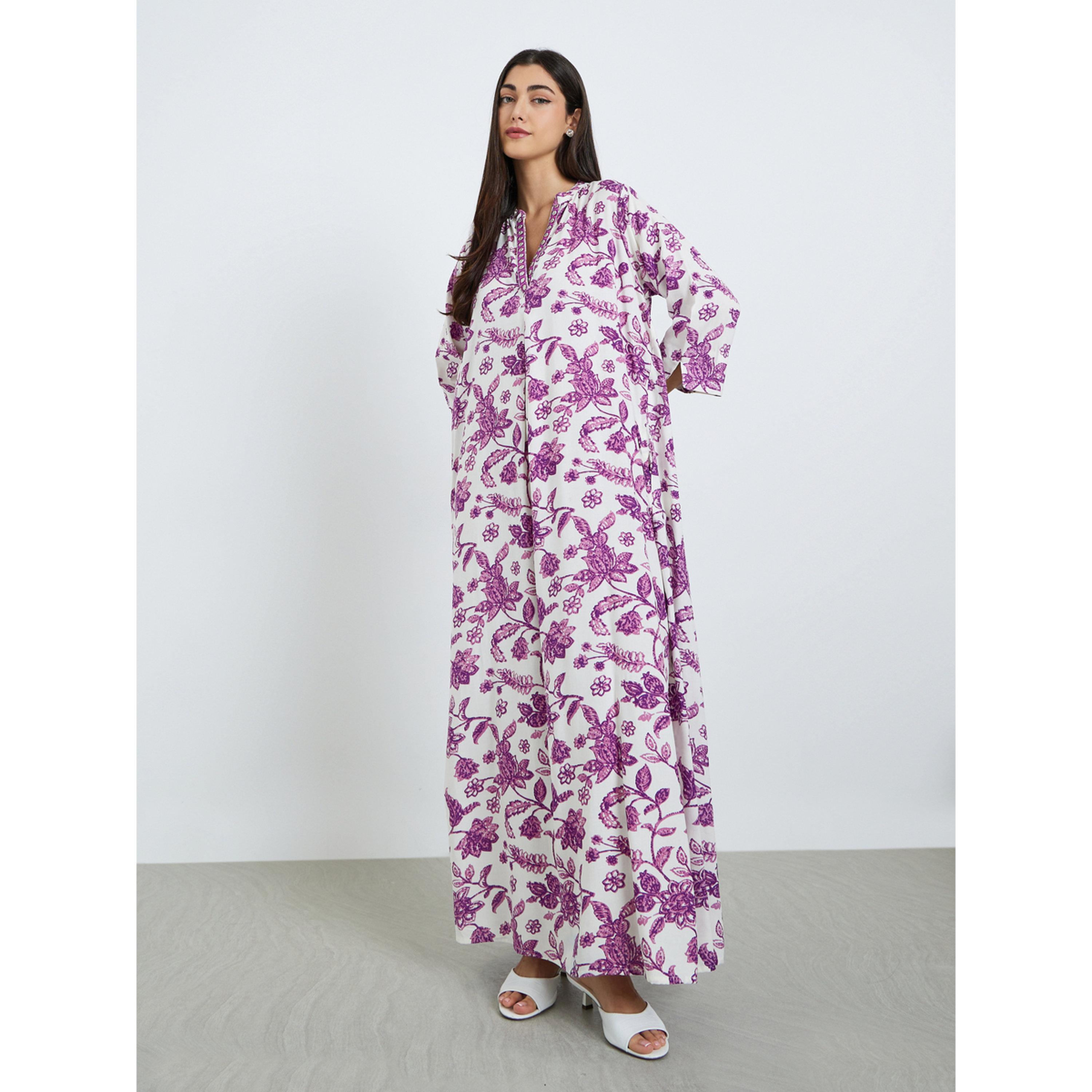 جلابية بنفسجية بطبعة زهور بحافة واسعة-women-arabicclothing-jalabiyas-image-1
