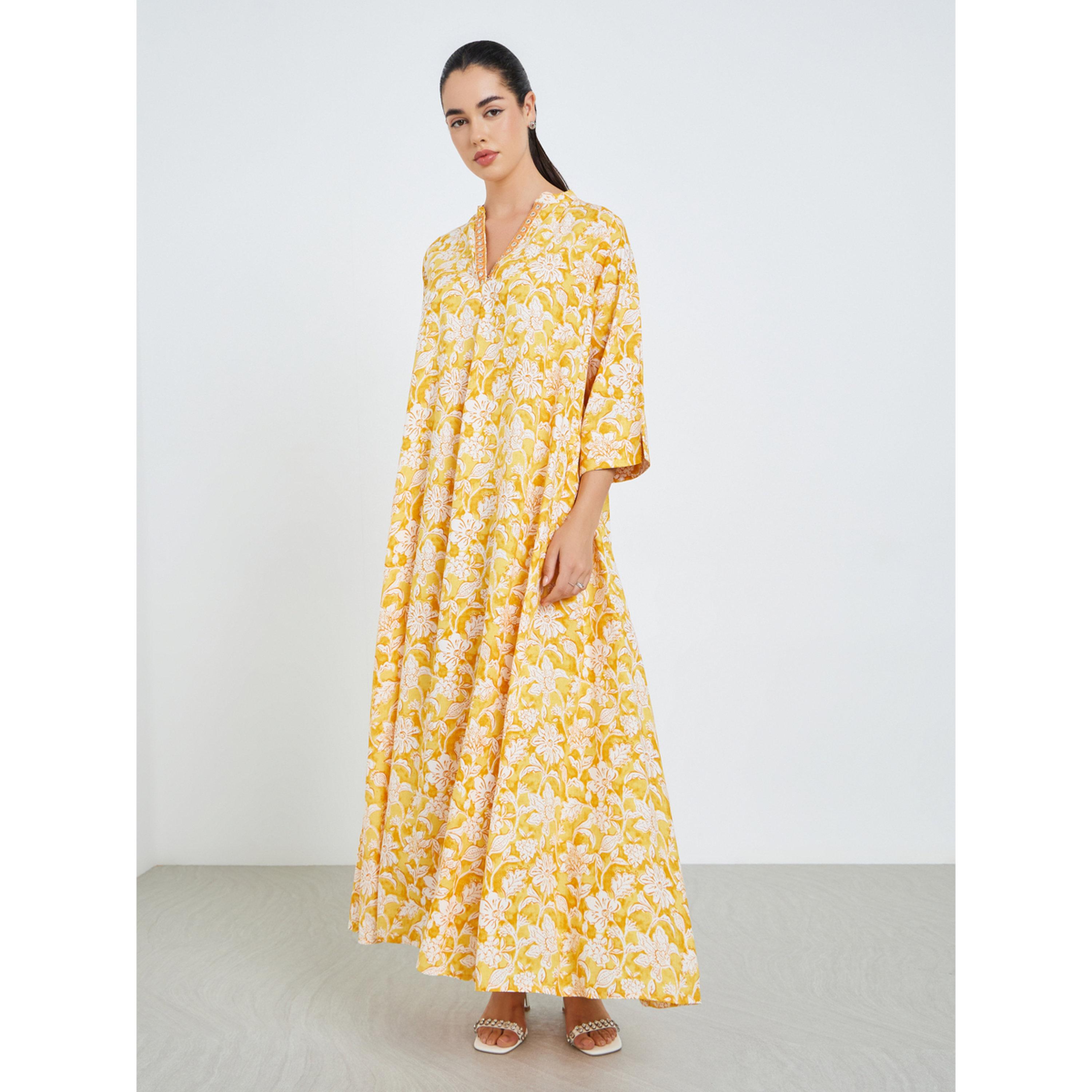 جلابية بحافة واسعة وطبعة أزهار للنساء-women-arabicclothing-jalabiyas-image-2
