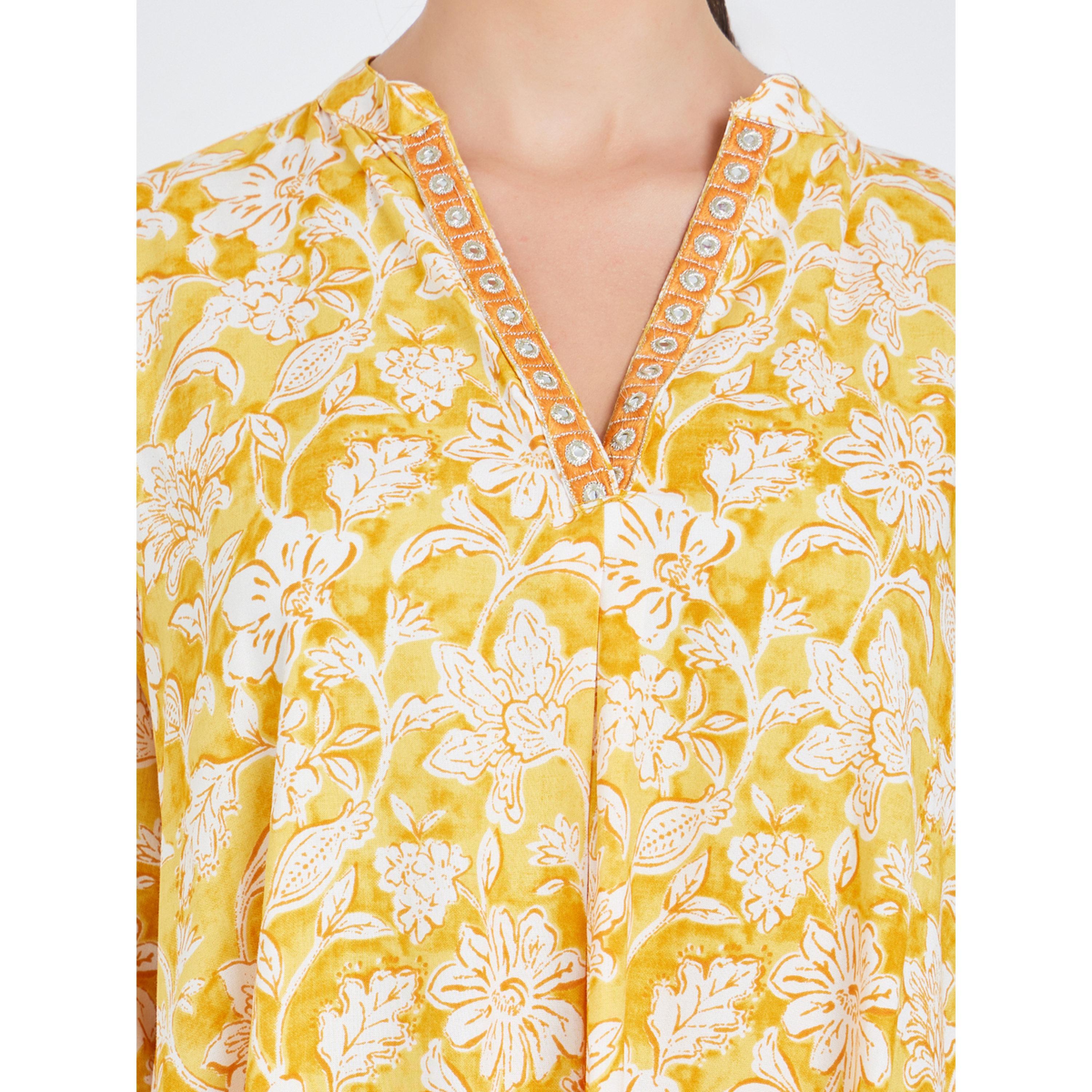 Styli Women Yellow Floral Print A-Line Jalabiya-women-arabicclothing-jalabiyas-image-4