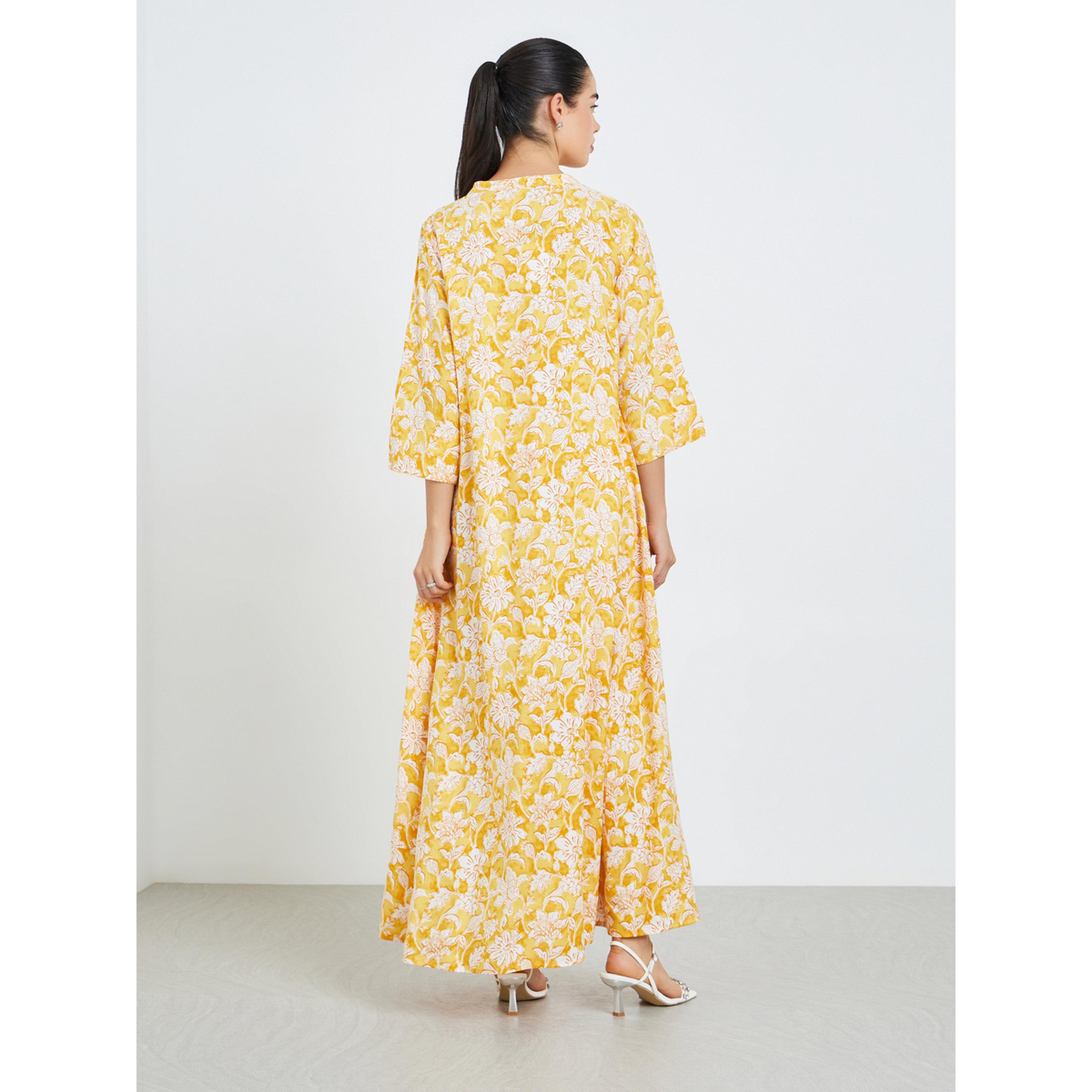 Styli Women Yellow Floral Print A-Line Jalabiya-women-arabicclothing-jalabiyas-image-5
