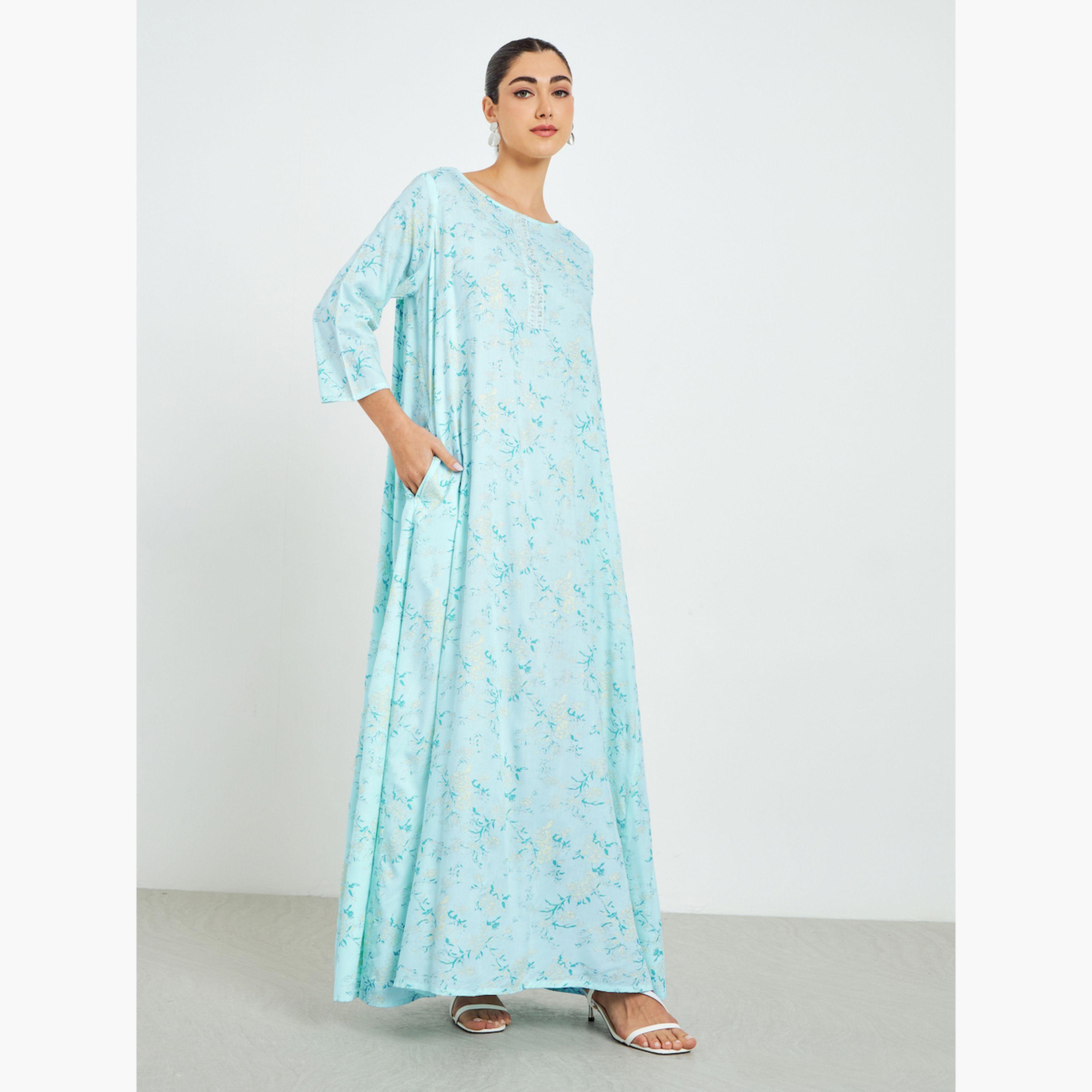 جلابية بحافة واسعة وطبعة زهور-women-arabicclothing-jalabiyas-image-1