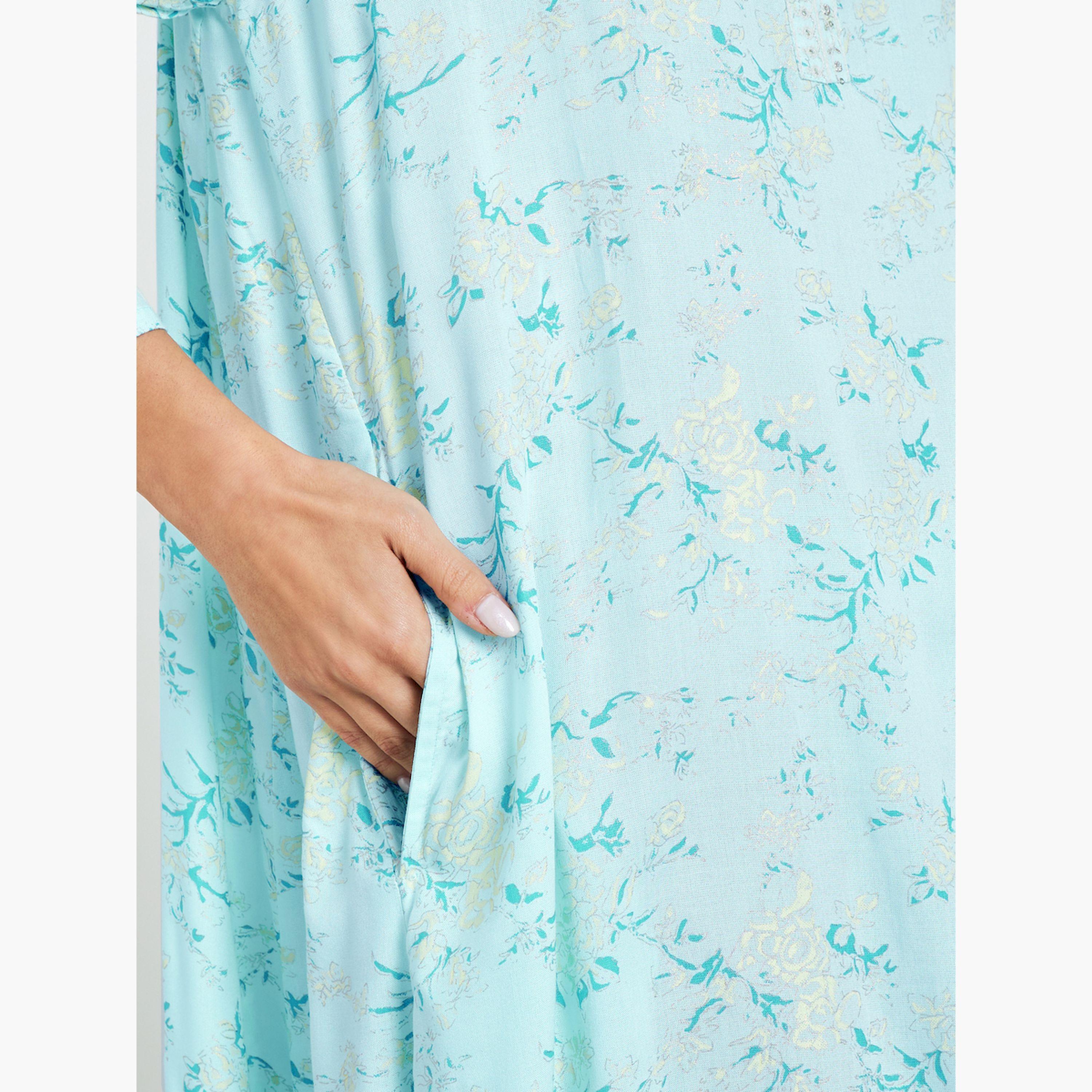 جلابية بحافة واسعة وطبعة زهور-women-arabicclothing-jalabiyas-image-4