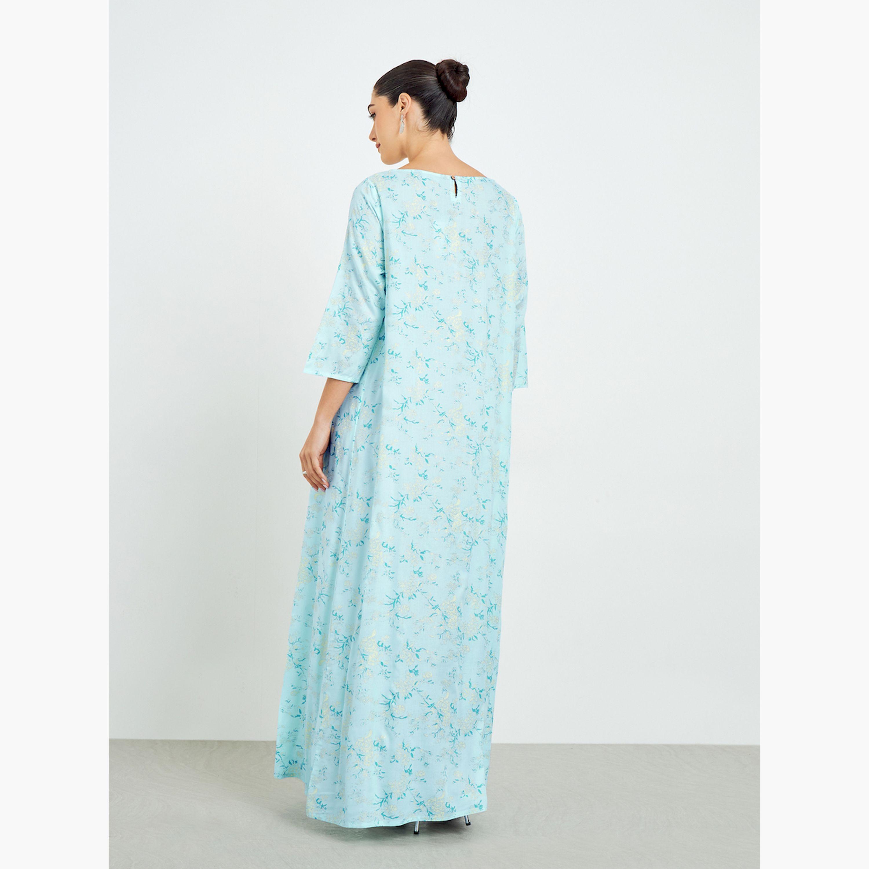 Styli Blue Floral Printed A-Line Jalabiya-women-arabicclothing-jalabiyas-image-5