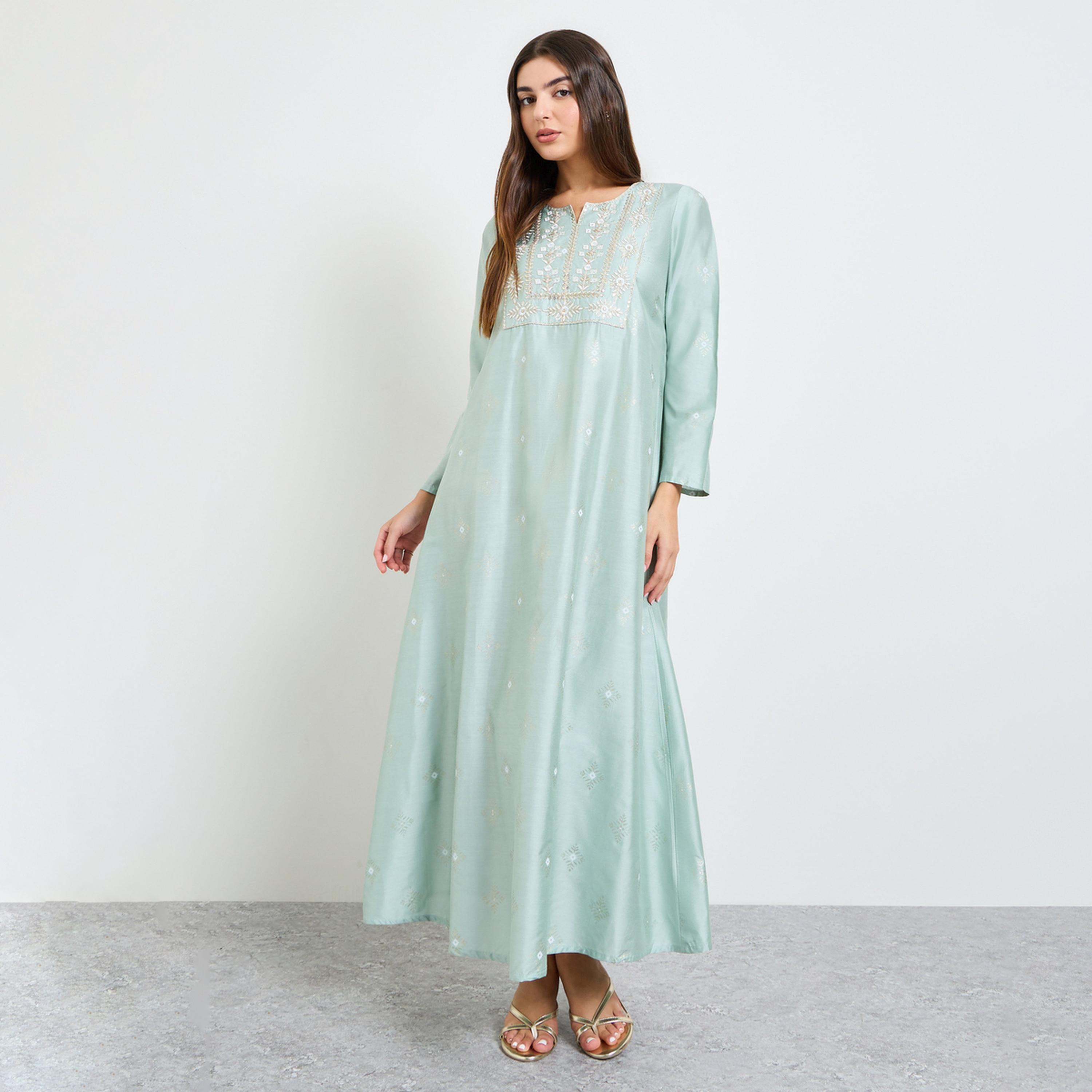Amirah X Styli Green Embroidered A-Line Jalabiya-women-arabicclothing-jalabiyas-image-1