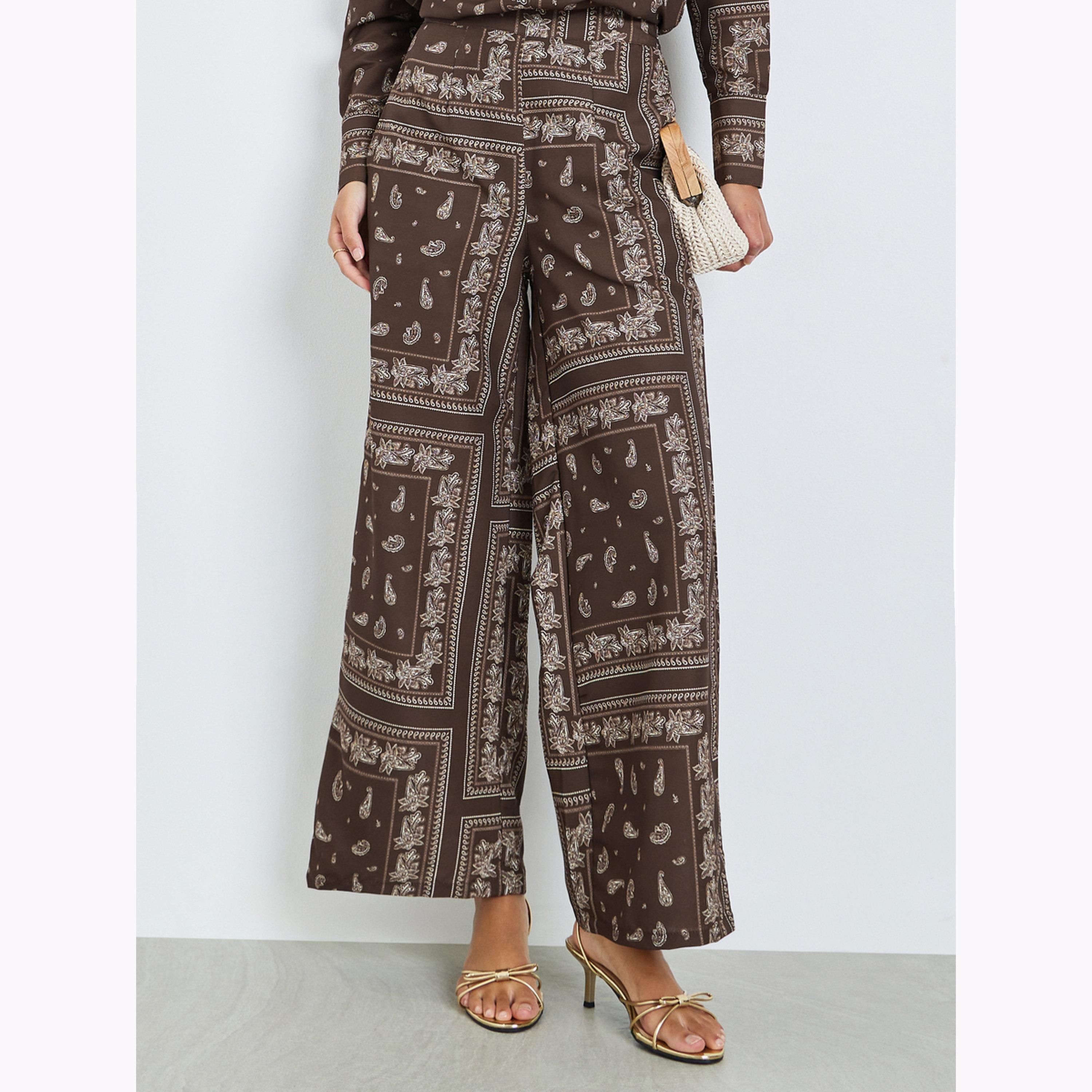 Styli Brown Paisley Print Shirt and Trousers Co-Ords-women-clothing-coordsets-image-5