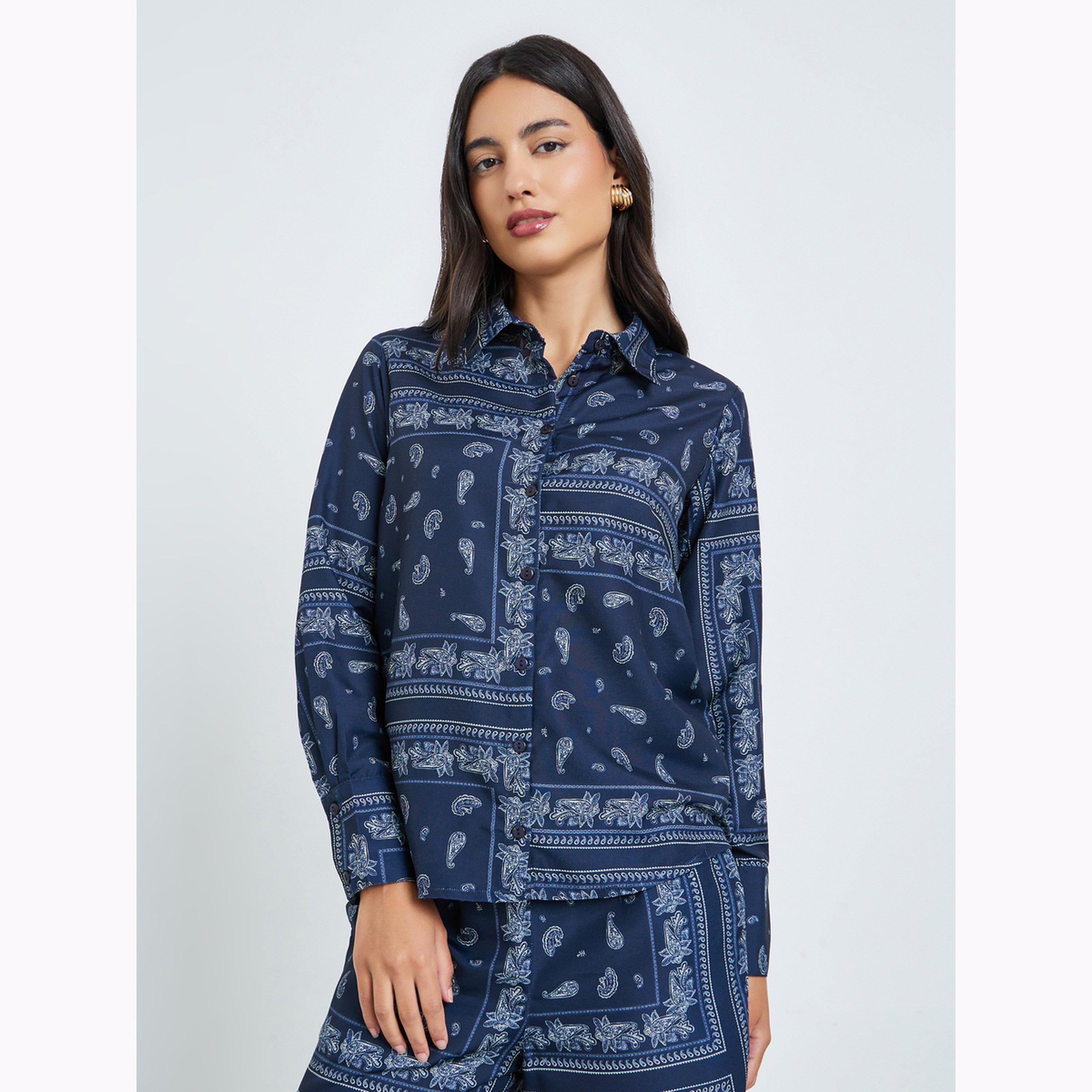 طقم منسق من بنطال وقميص مطبوع-women-clothing-coordsets-image-3