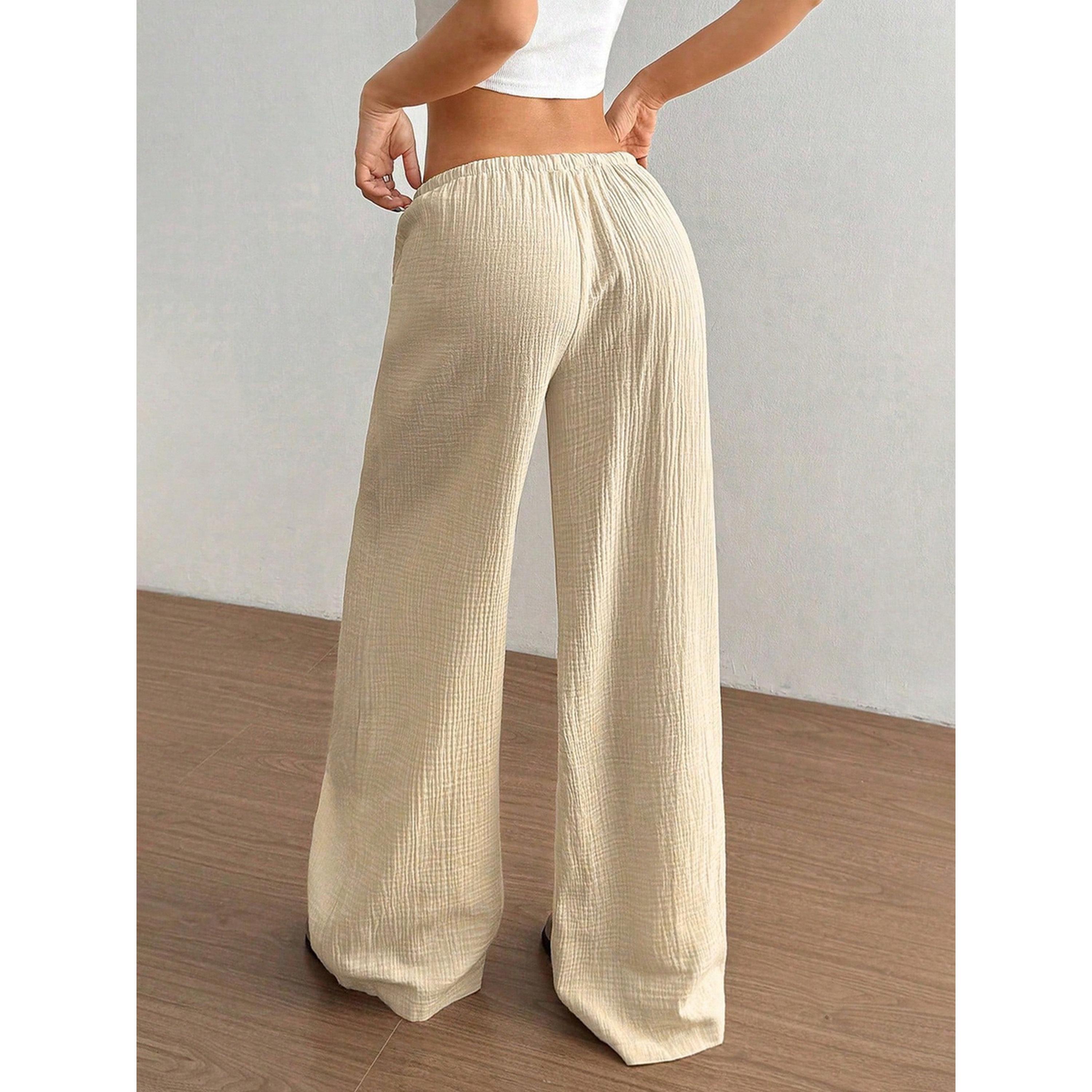 Take Two Beige Textured Wide Leg Drawstring Pants-women-clothing-joggers-image-2