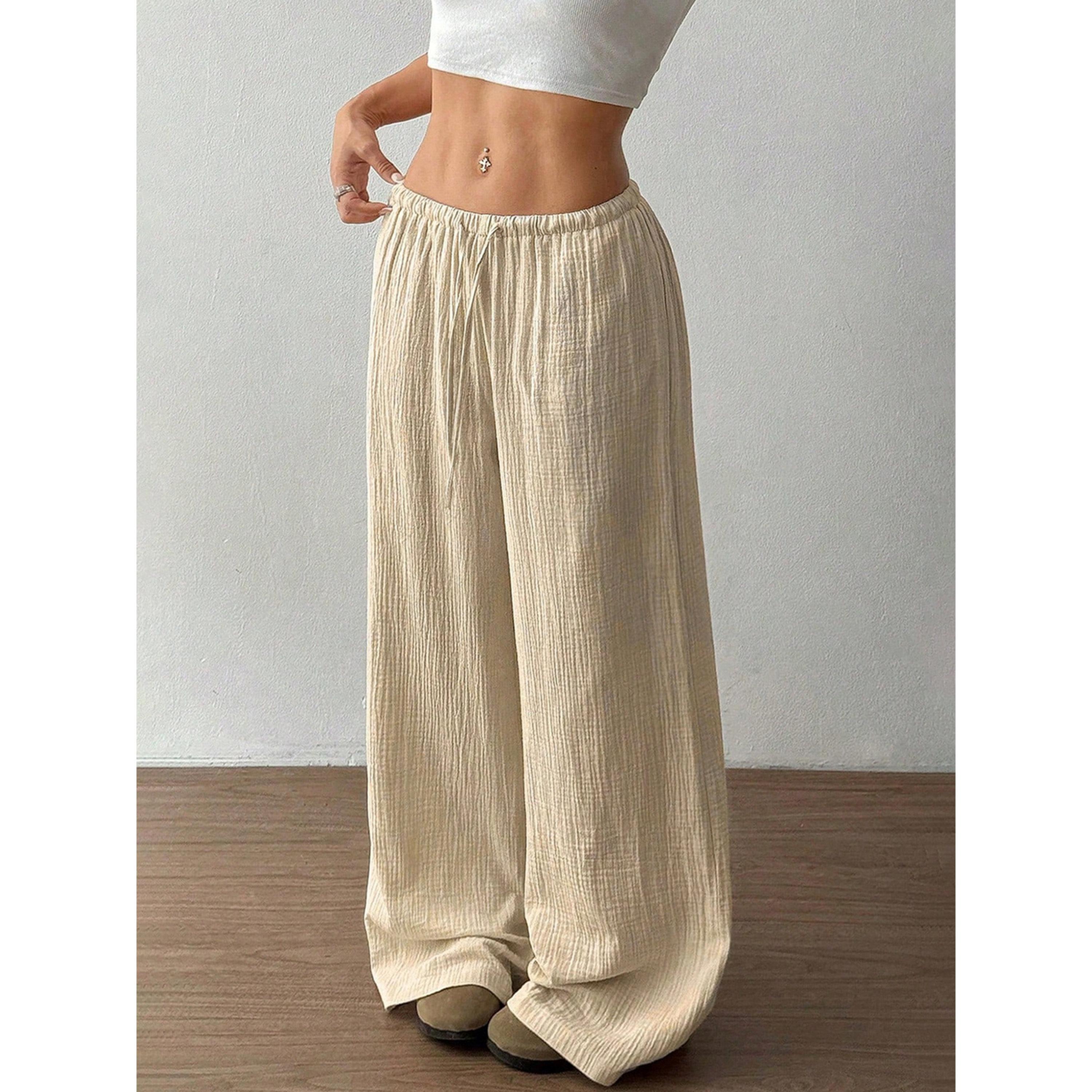 Take Two Beige Textured Wide Leg Drawstring Pants-women-clothing-joggers-image-3