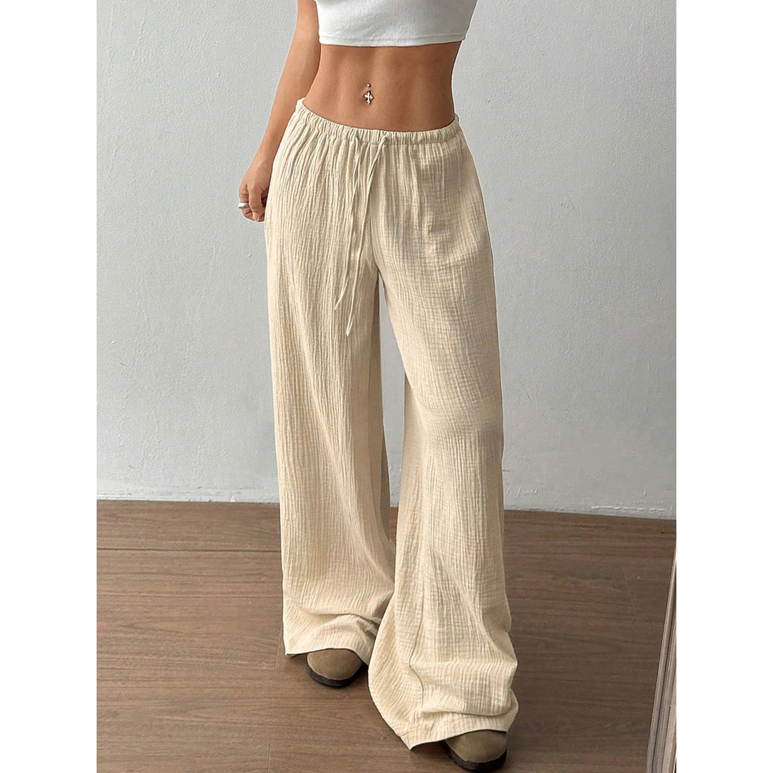 Take Two Beige Textured Wide Leg Drawstring Pants-women-clothing-joggers-image-4