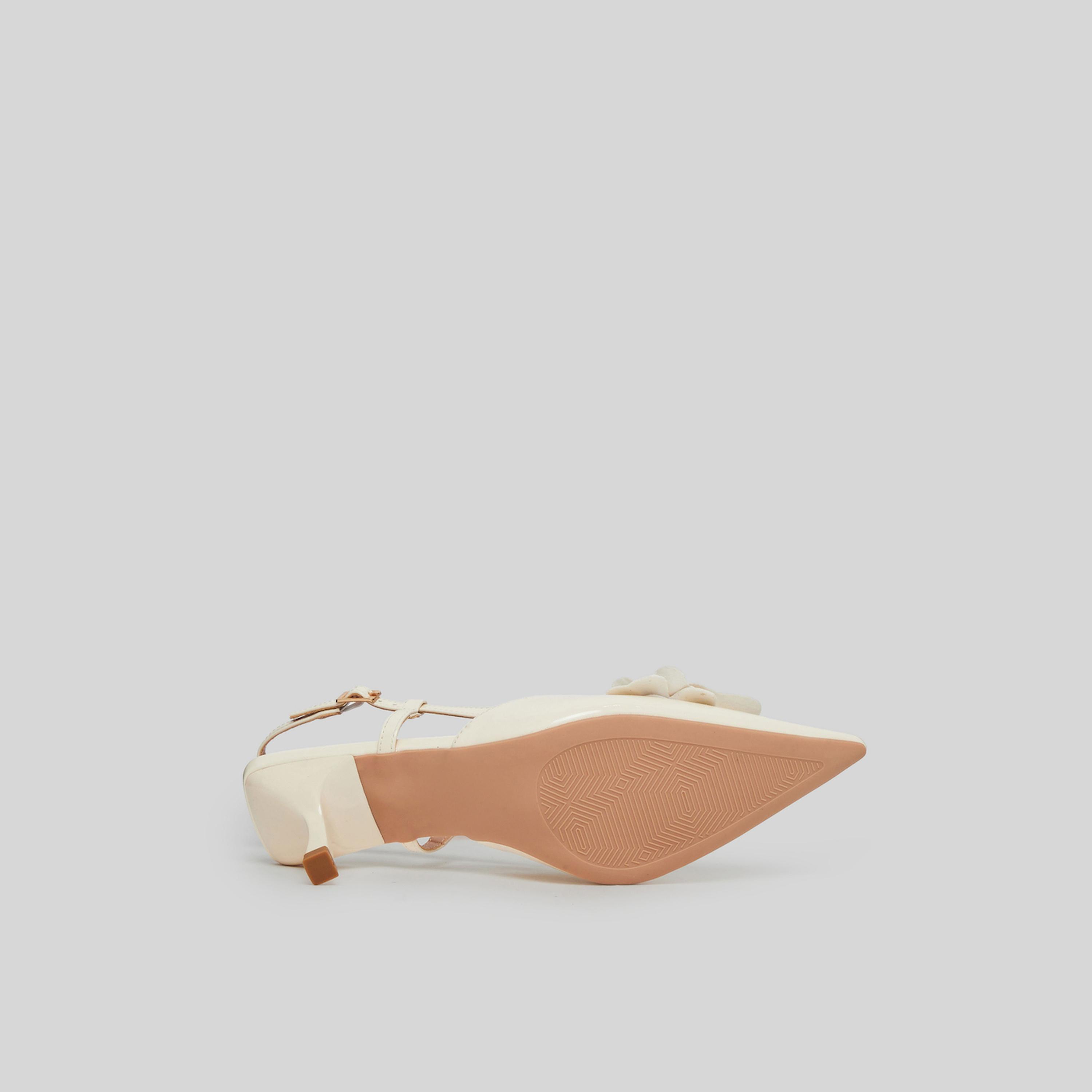 Styli Beige Flower Details Slingback Sandals-women-shoes-heels-image-6