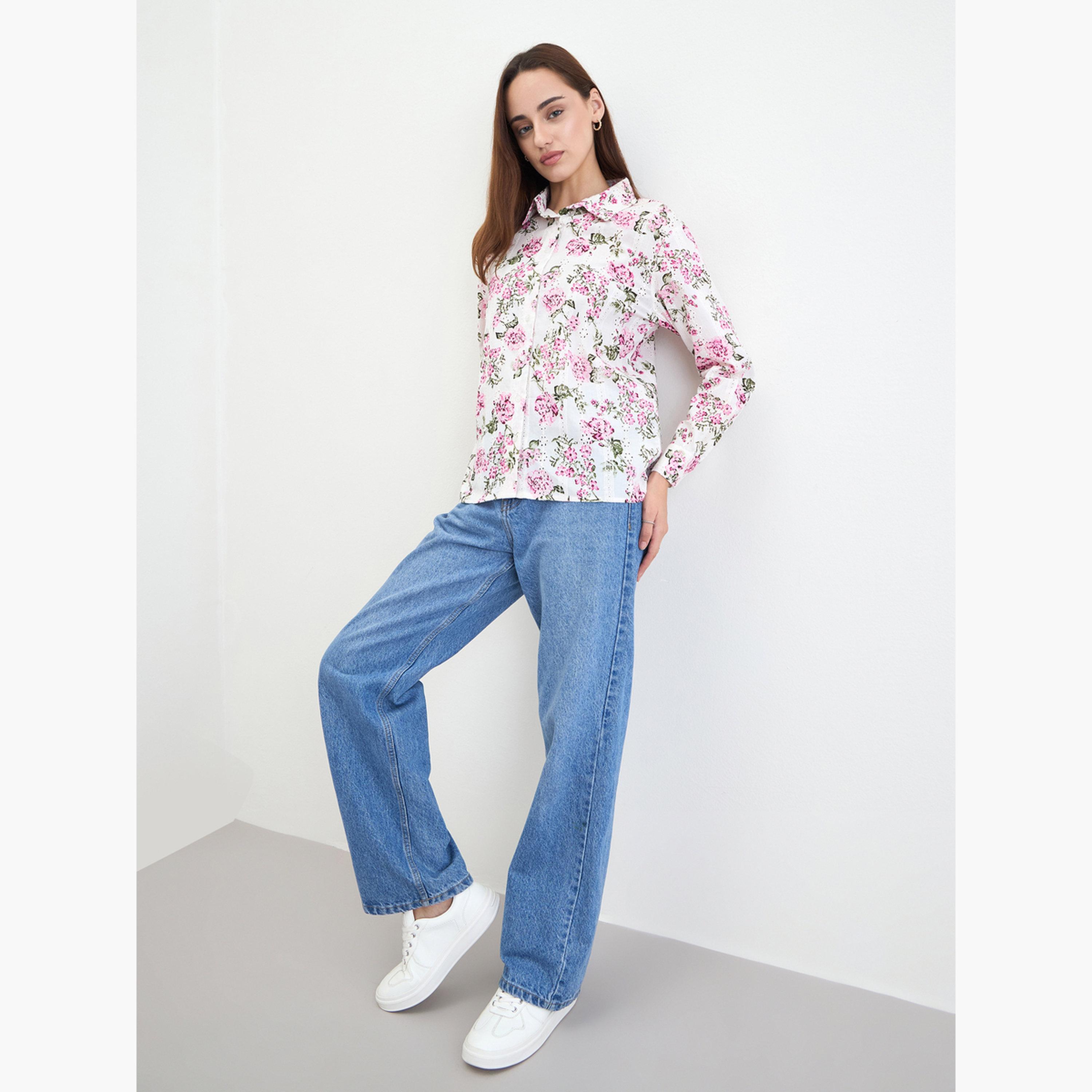 قميص بأكمام طويلة بطبعة زهور-women-clothing-shirtsandblouses-shirts-image-2