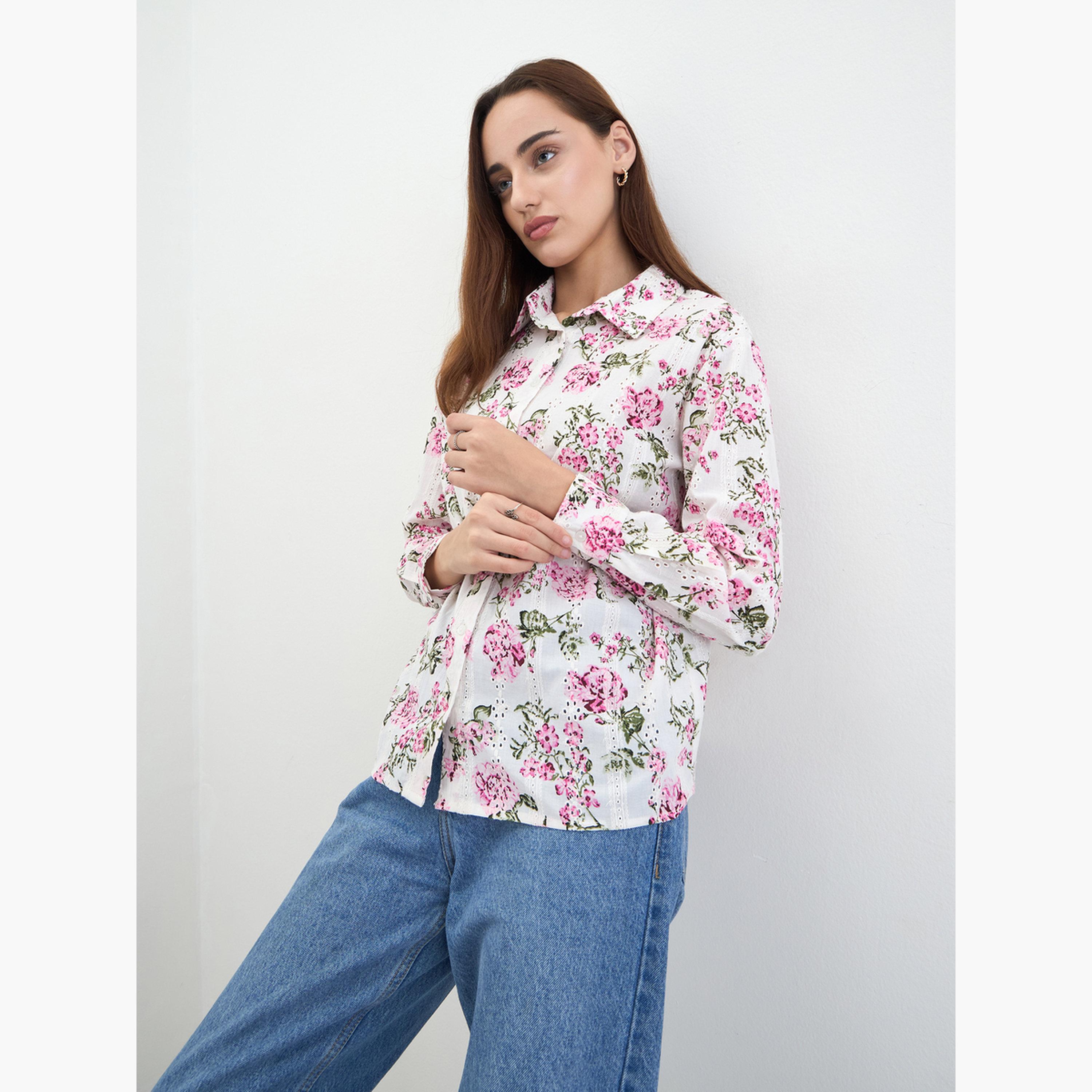 قميص بأكمام طويلة بطبعة زهور-women-clothing-shirtsandblouses-shirts-image-3