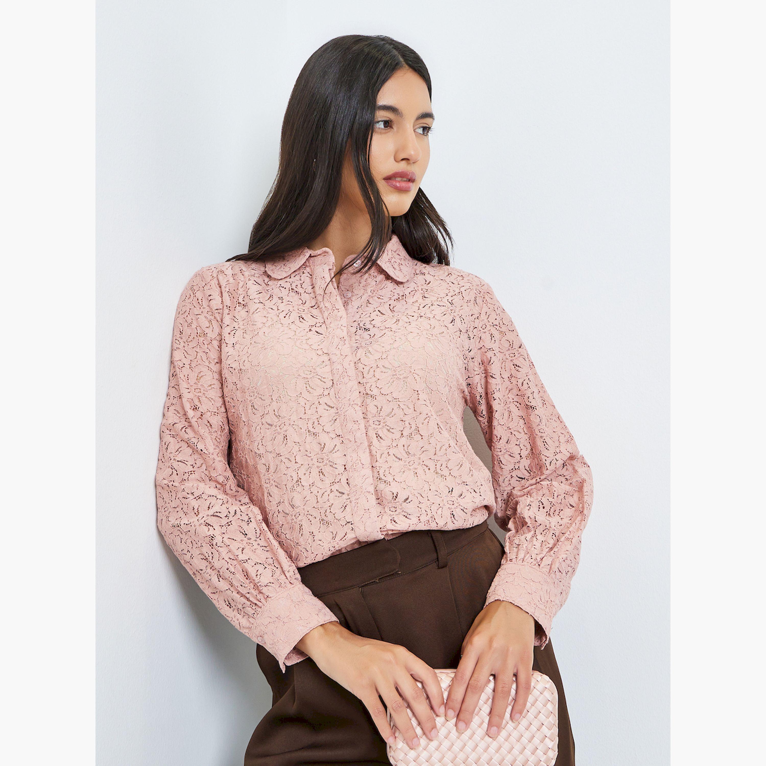 ستايلي - قميص وردي بأكمام طويلة من الدانتيل-women-clothing-shirtsandblouses-shirts-image-3