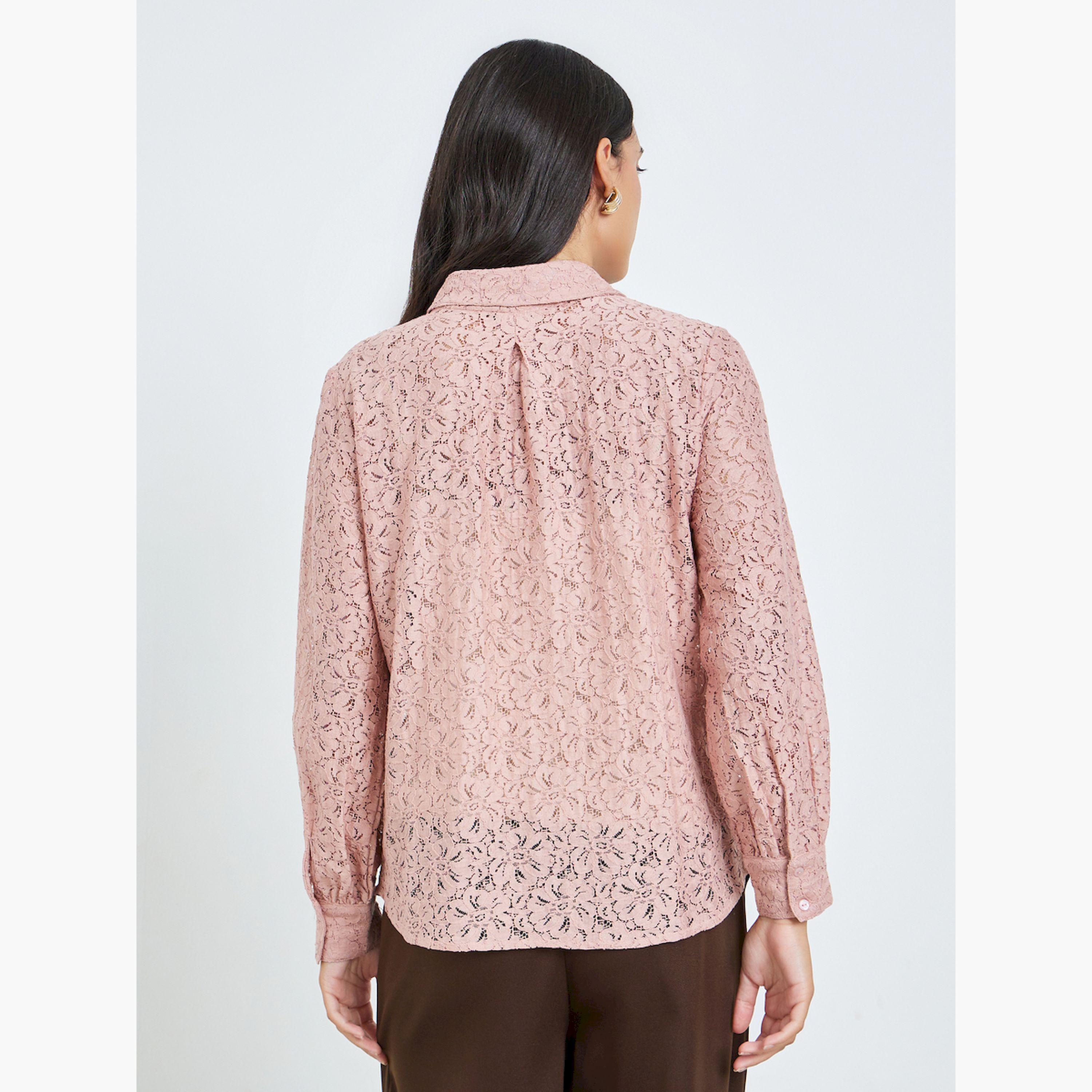 Styli Pink Lace Long Sleeve Shirt-women-clothing-shirtsandblouses-shirts-image-4