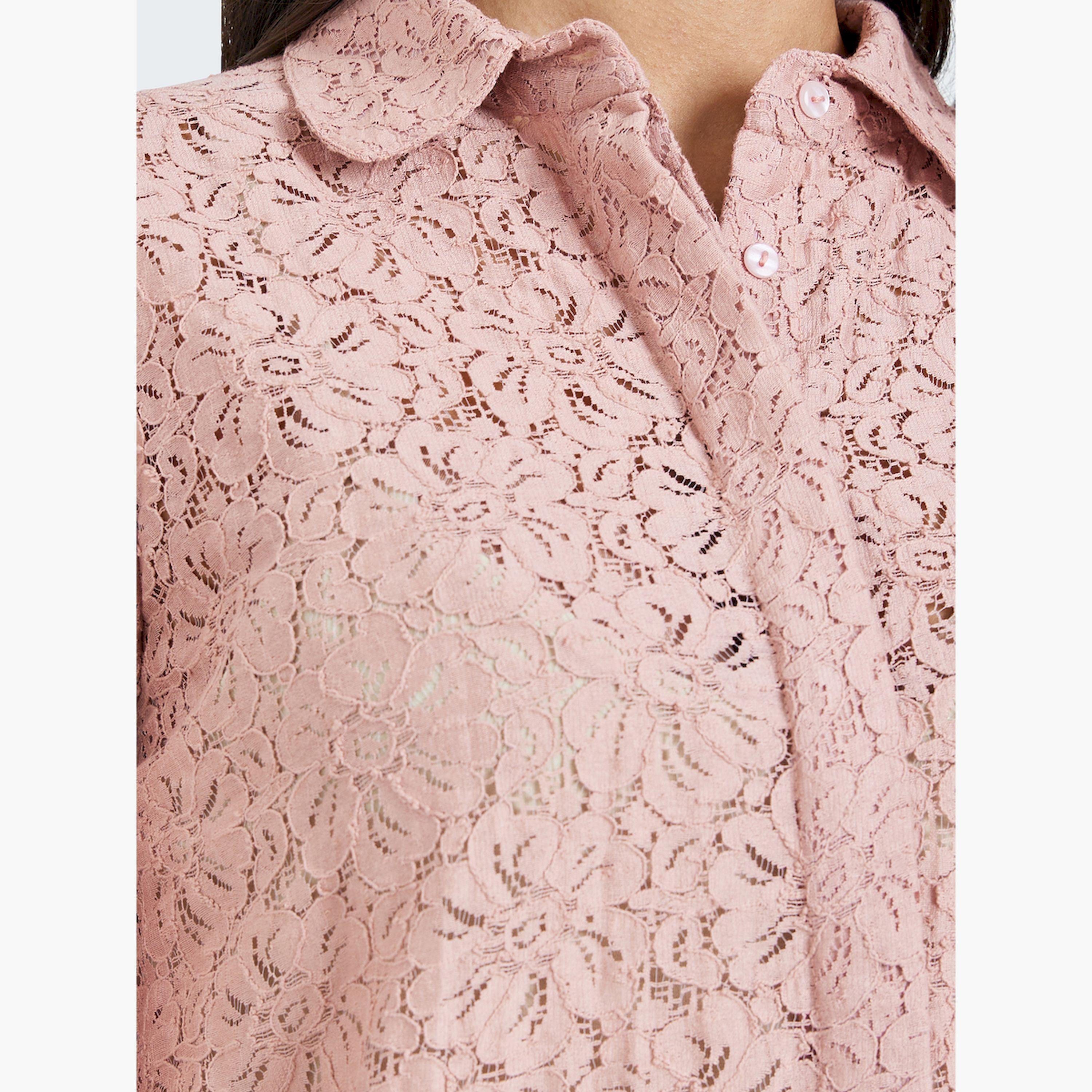 Styli Pink Lace Long Sleeve Shirt-women-clothing-shirtsandblouses-shirts-image-5