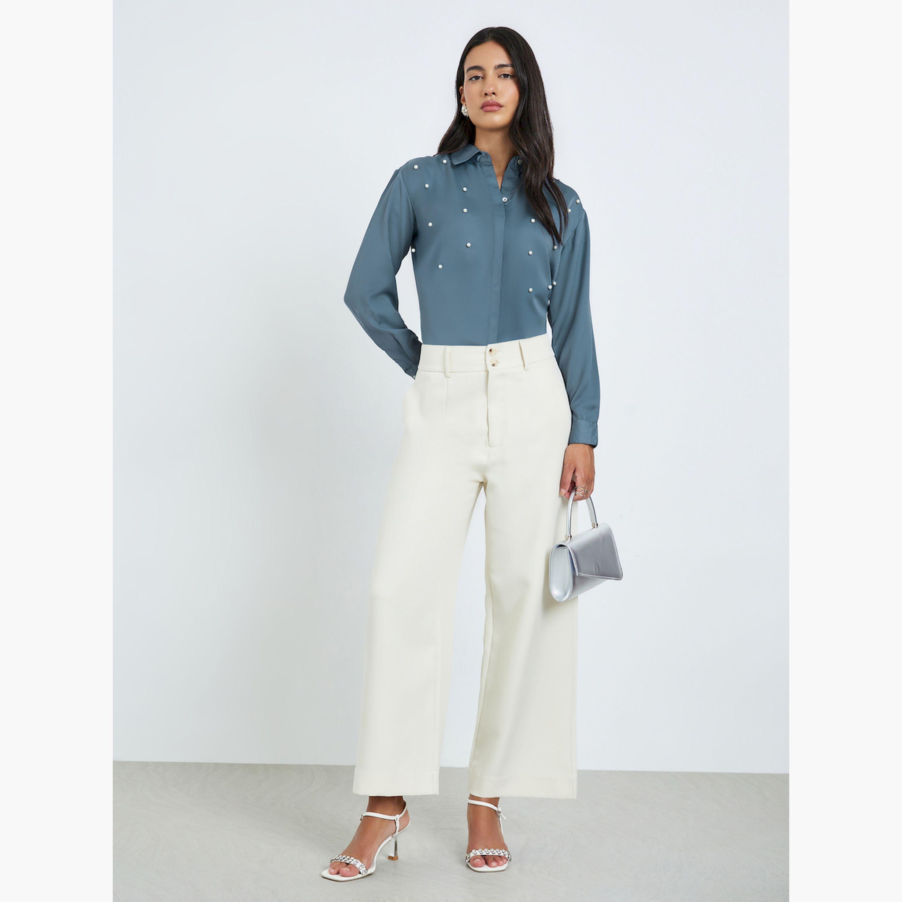 Styli Grey Pearl-Embellished Long Sleeve Shirt-women-clothing-shirtsandblouses-shirts-image-2