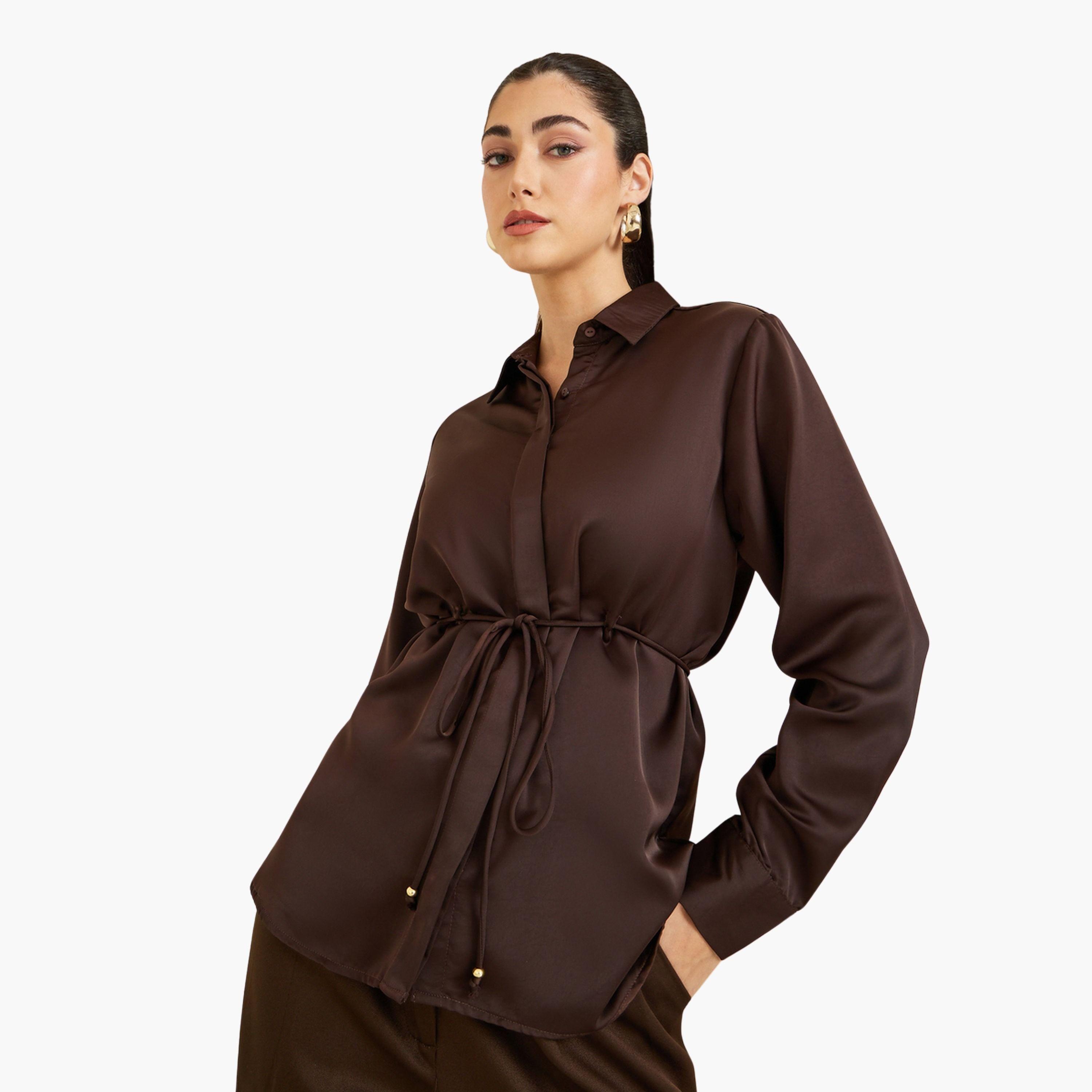 بلوزة بأكمام طويلة وحزام ربط على الخصر-women-clothing-shirtsandblouses-shirts-image-1
