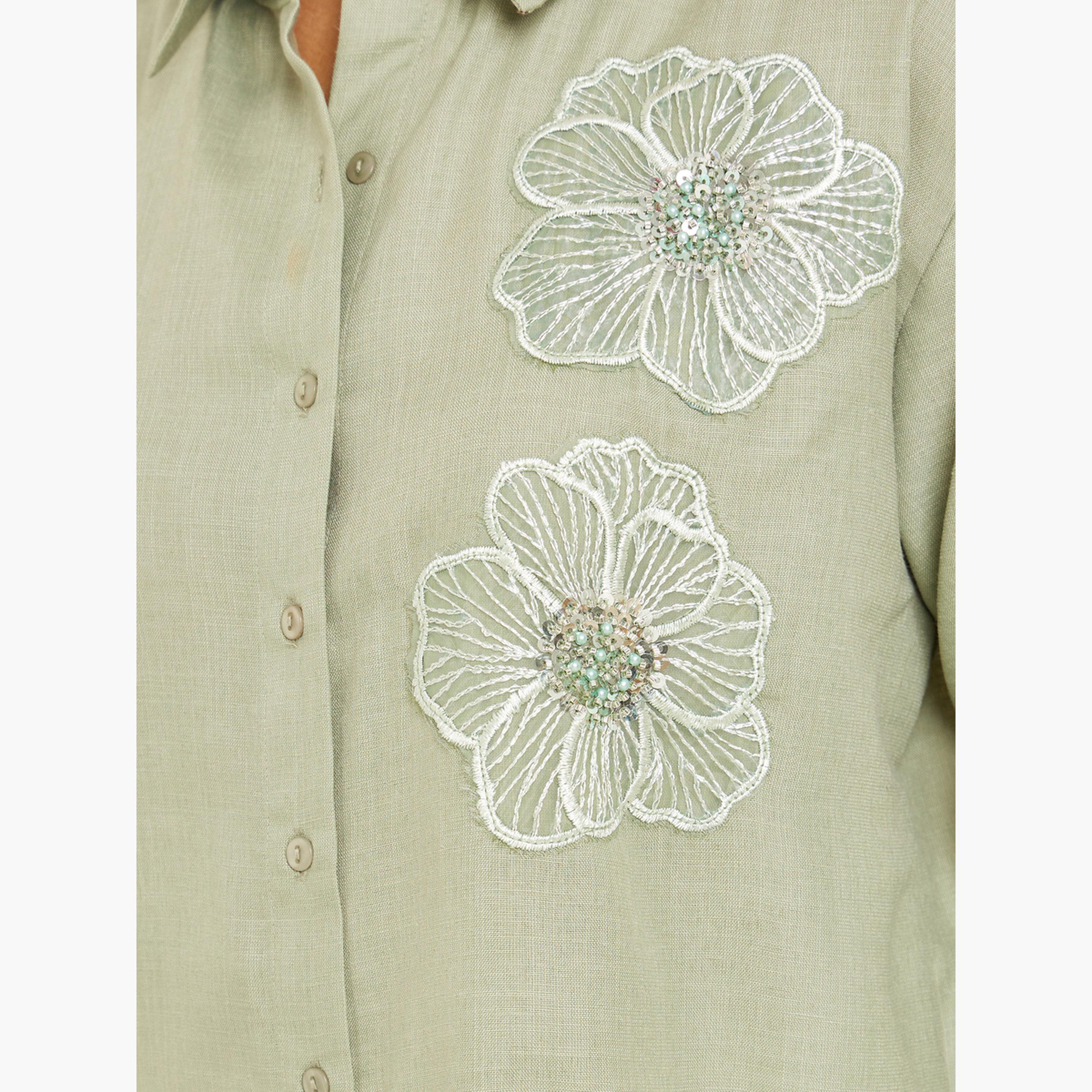 Styli Women Green Floral Embroidered Long Sleeve Shirt-women-clothing-shirtsandblouses-shirts-image-4