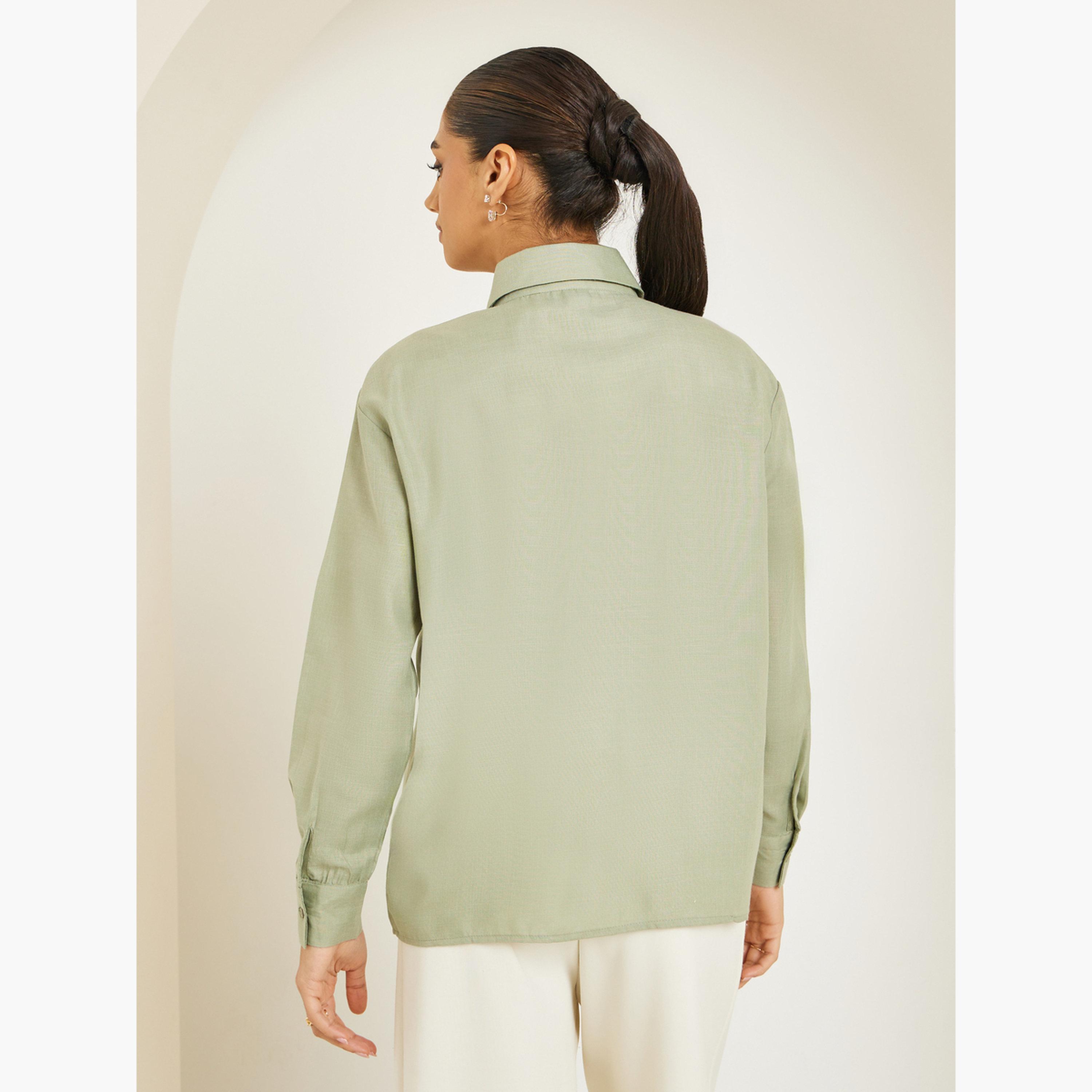 Styli Women Green Floral Embroidered Long Sleeve Shirt-women-clothing-shirtsandblouses-shirts-image-5