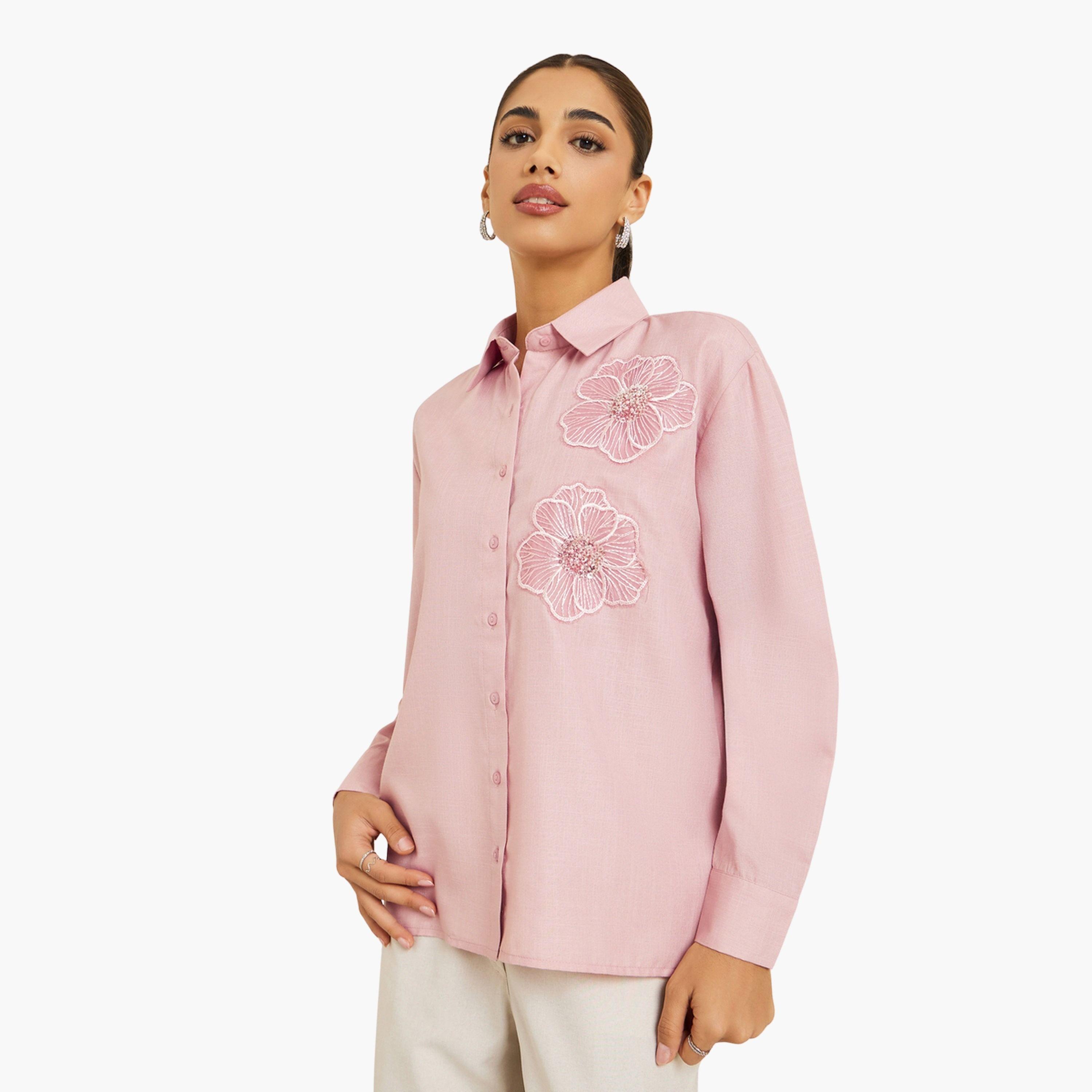 بلوزة بأكمام طويلة ومطرز بزهور-women-clothing-shirtsandblouses-shirts-image-1