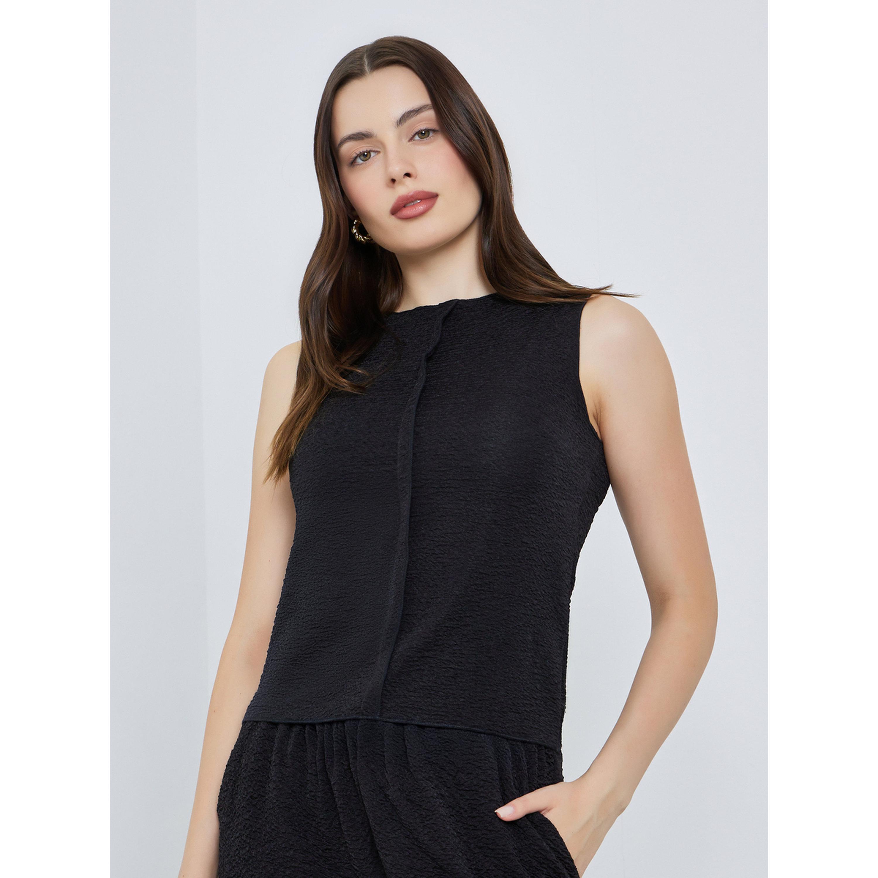 بلوزة مكرمشة بلا أكمام أسودة-women-clothing-shirtsandblouses-blouses-image-1