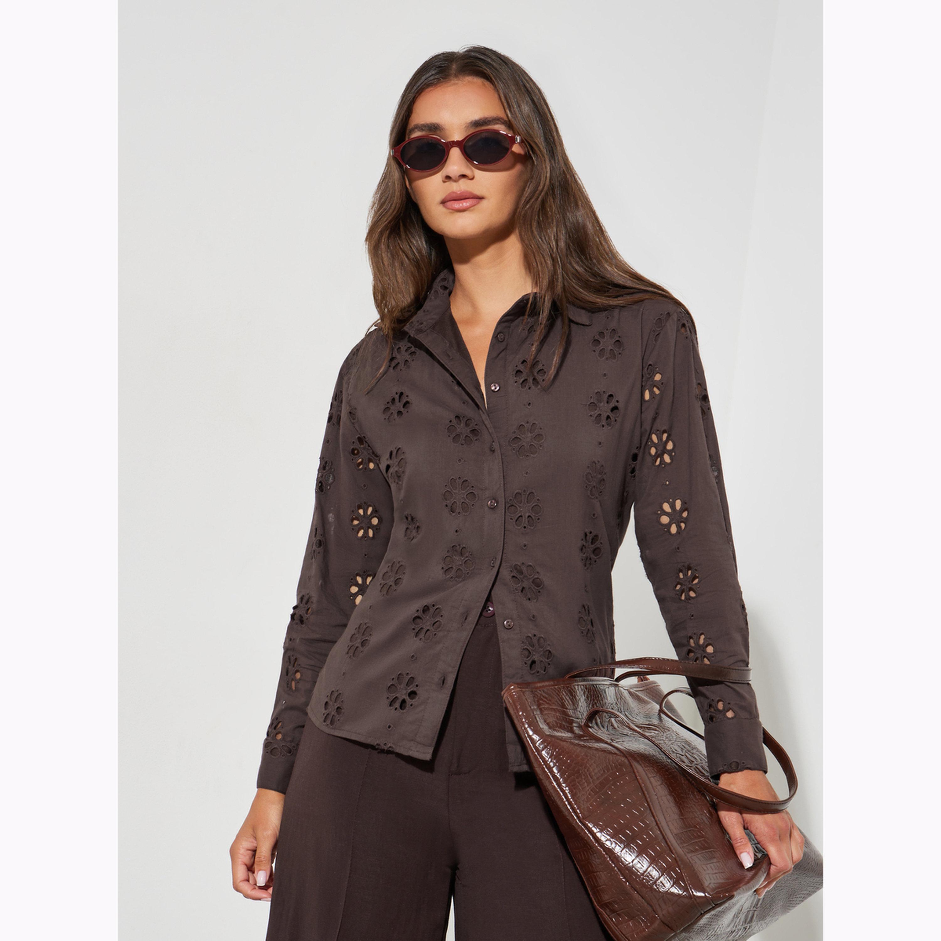 قميص بأكمام طويلة وتطريز بني-women-clothing-shirtsandblouses-shirts-image-3