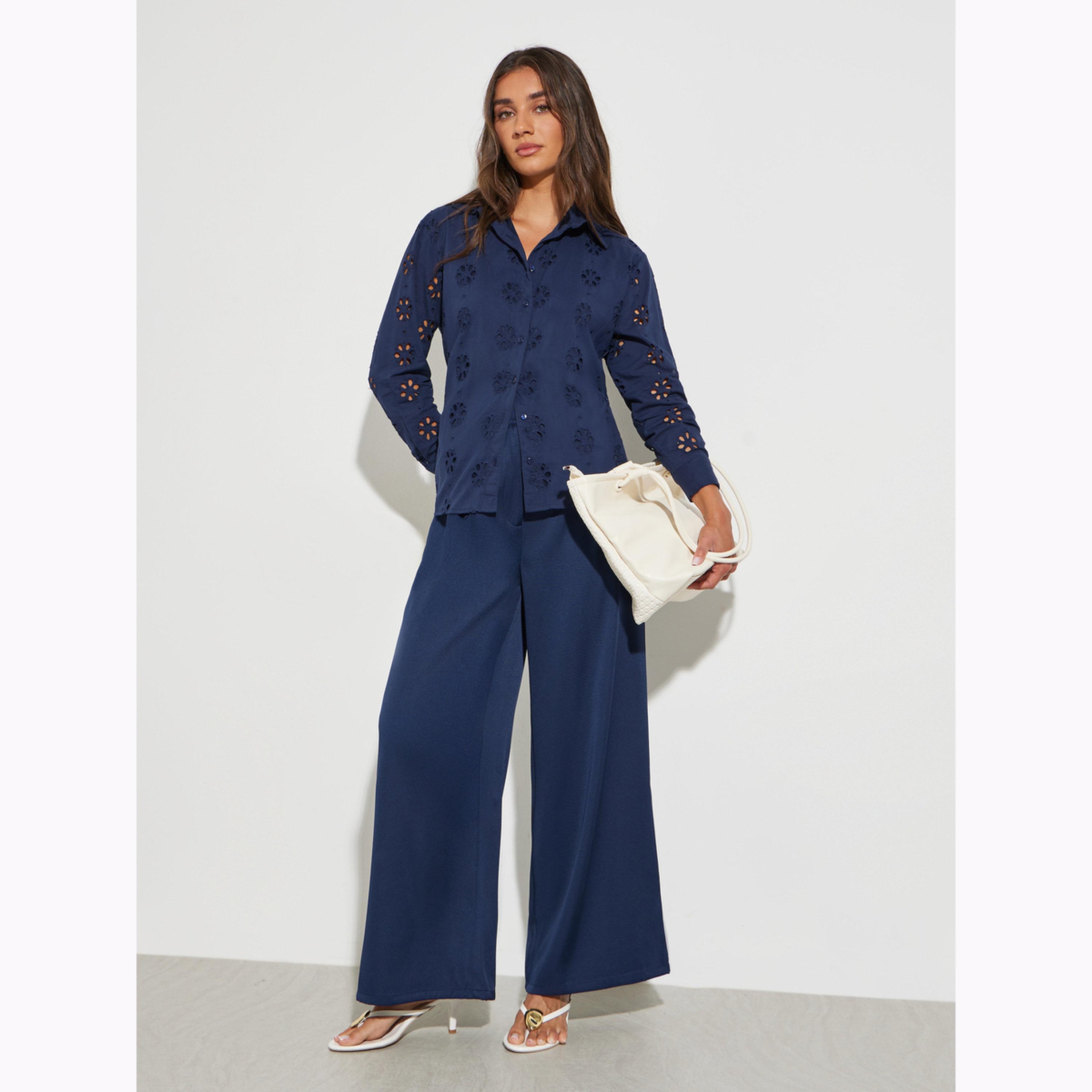 Styli Navy Blue Embroidered Long Sleeve Shirt-women-clothing-shirtsandblouses-shirts-image-2