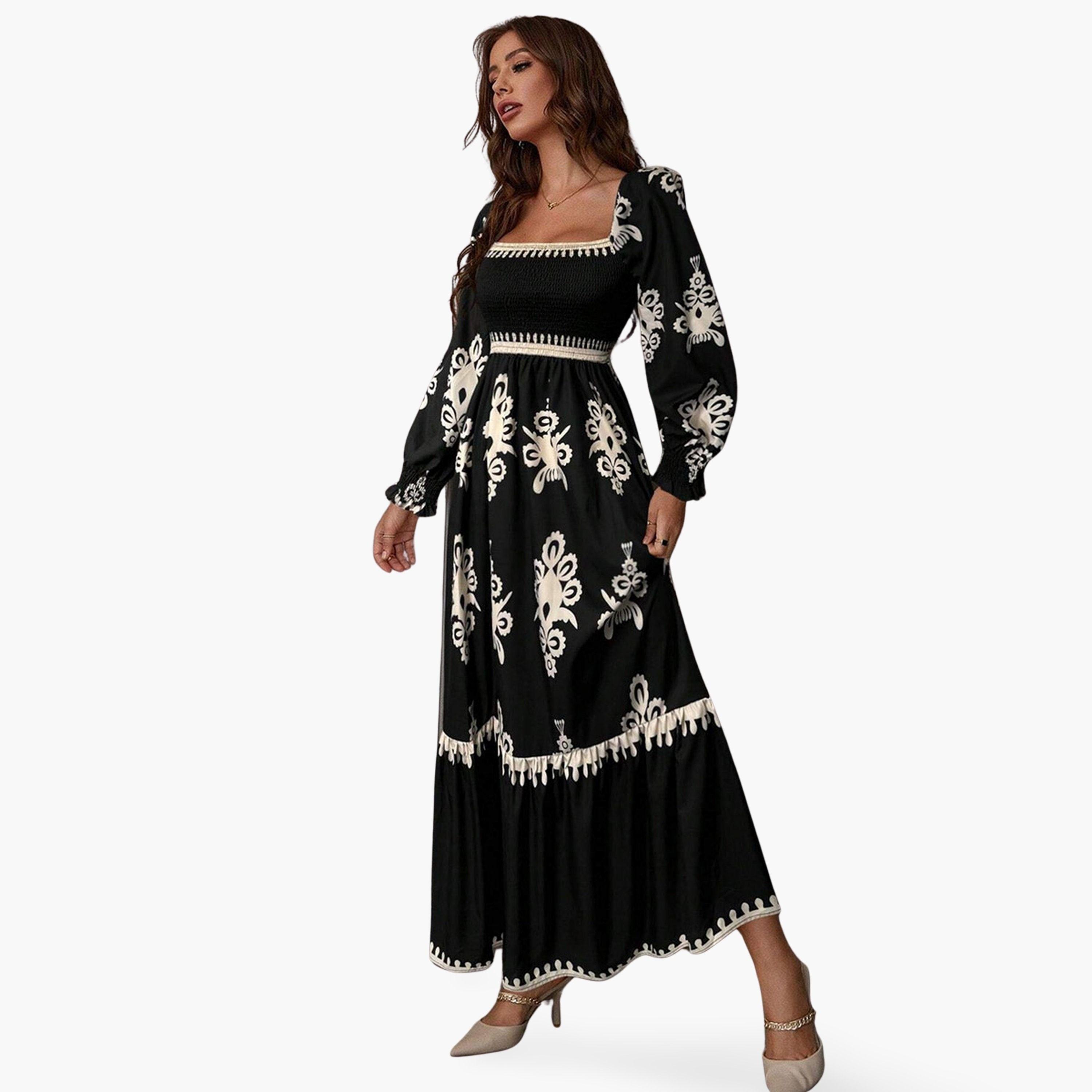 Take Two Women Black Printed Square Neck Maxi Dress-women-clothing-dresses-image-1
