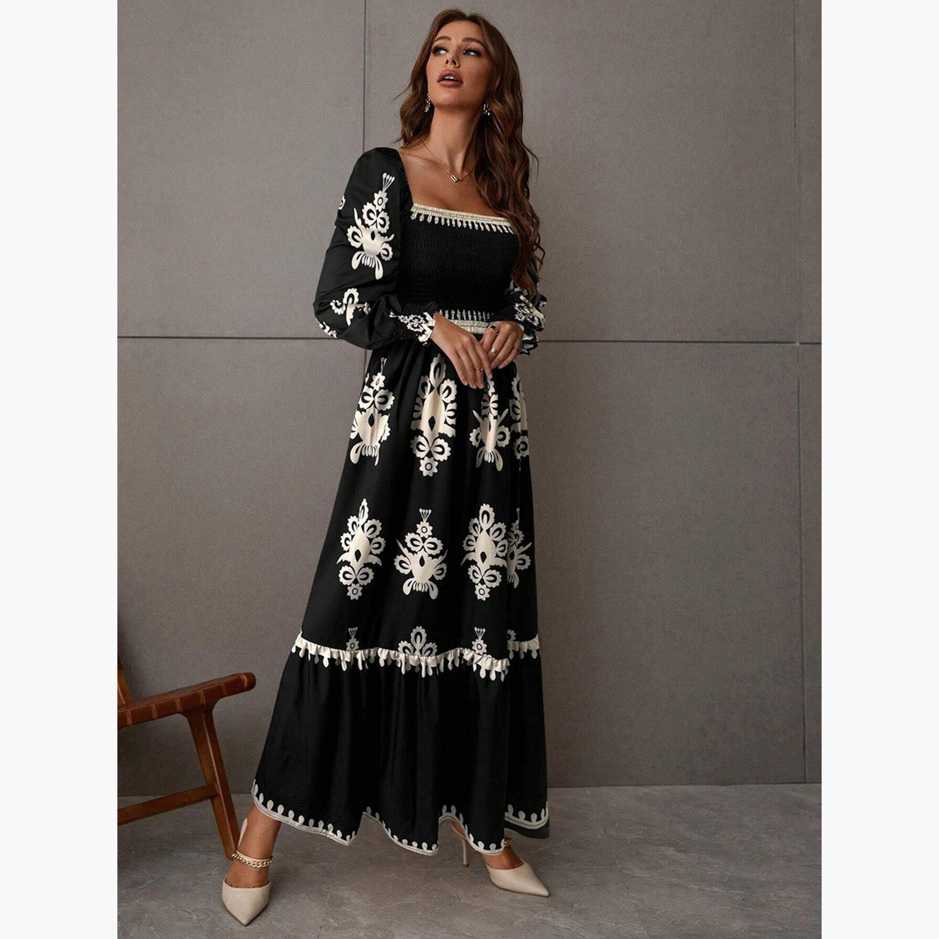 Take Two Women Black Printed Square Neck Maxi Dress-women-clothing-dresses-image-3