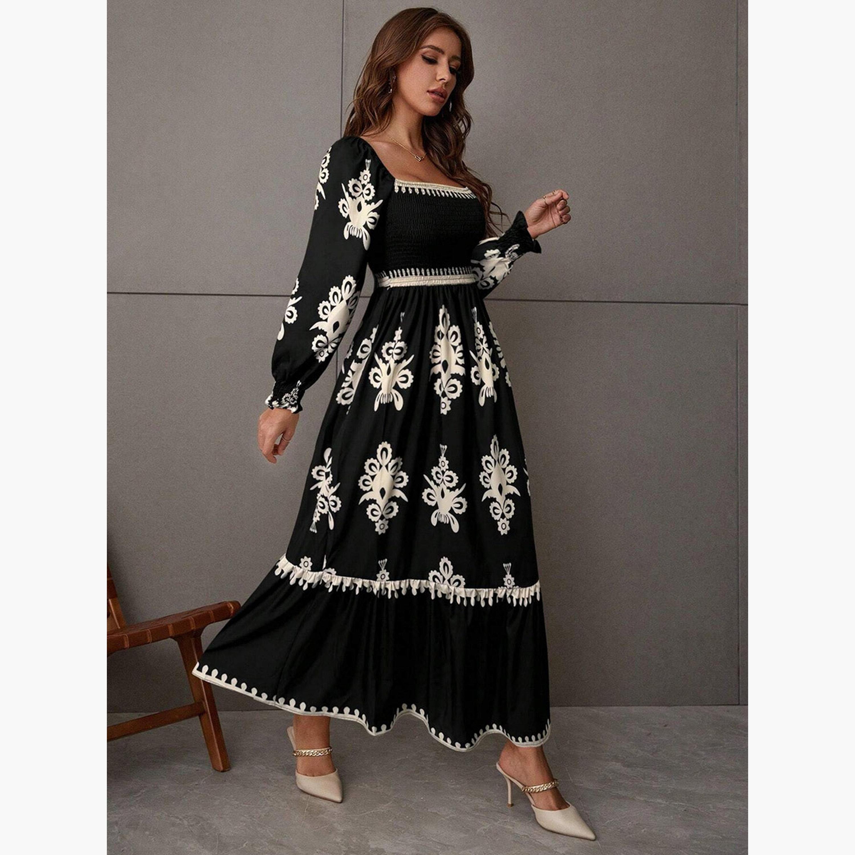 Take Two Women Black Printed Square Neck Maxi Dress-women-clothing-dresses-image-4