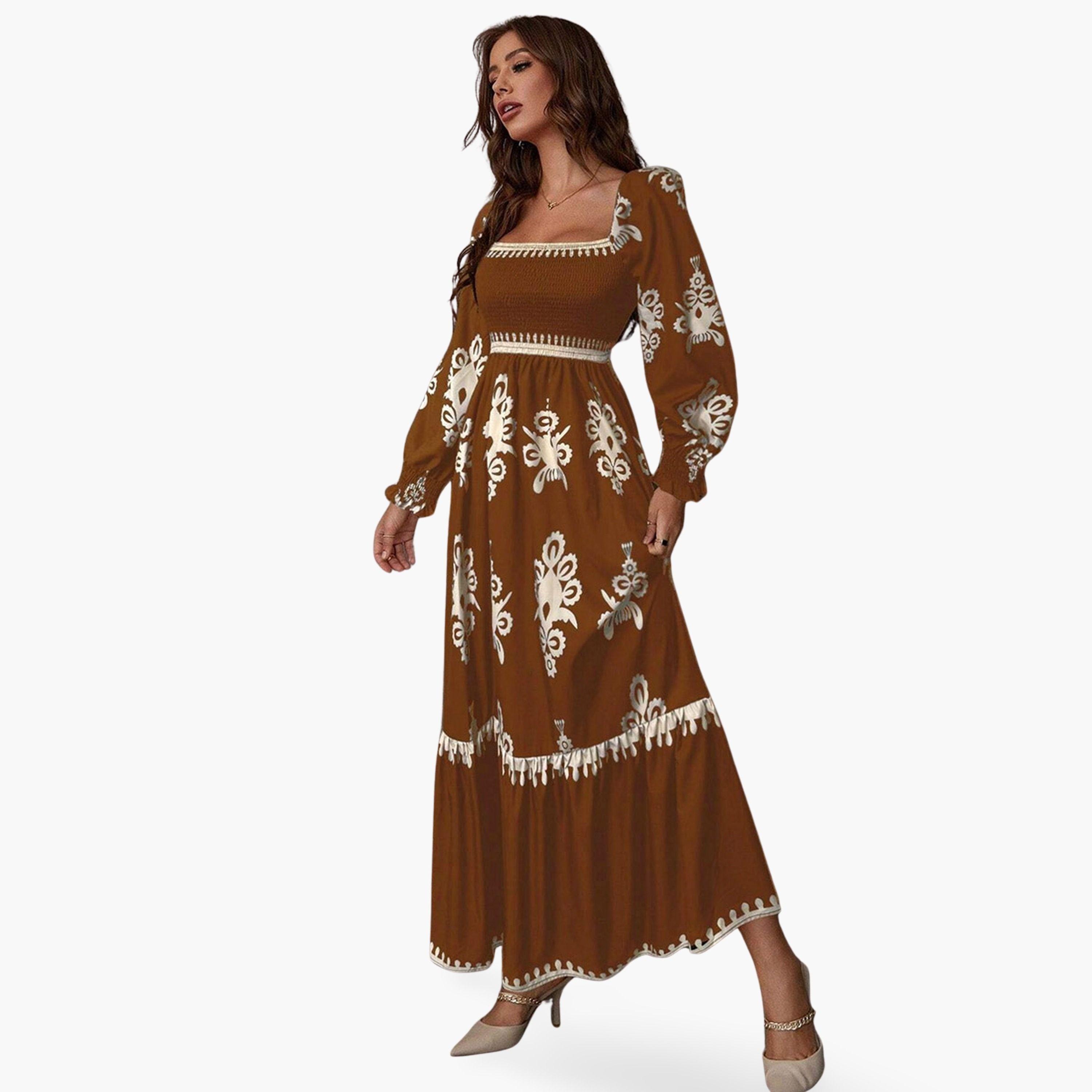 Take Two Women Bronze Printed Square Neck Maxi Dress-women-clothing-dresses-image-1