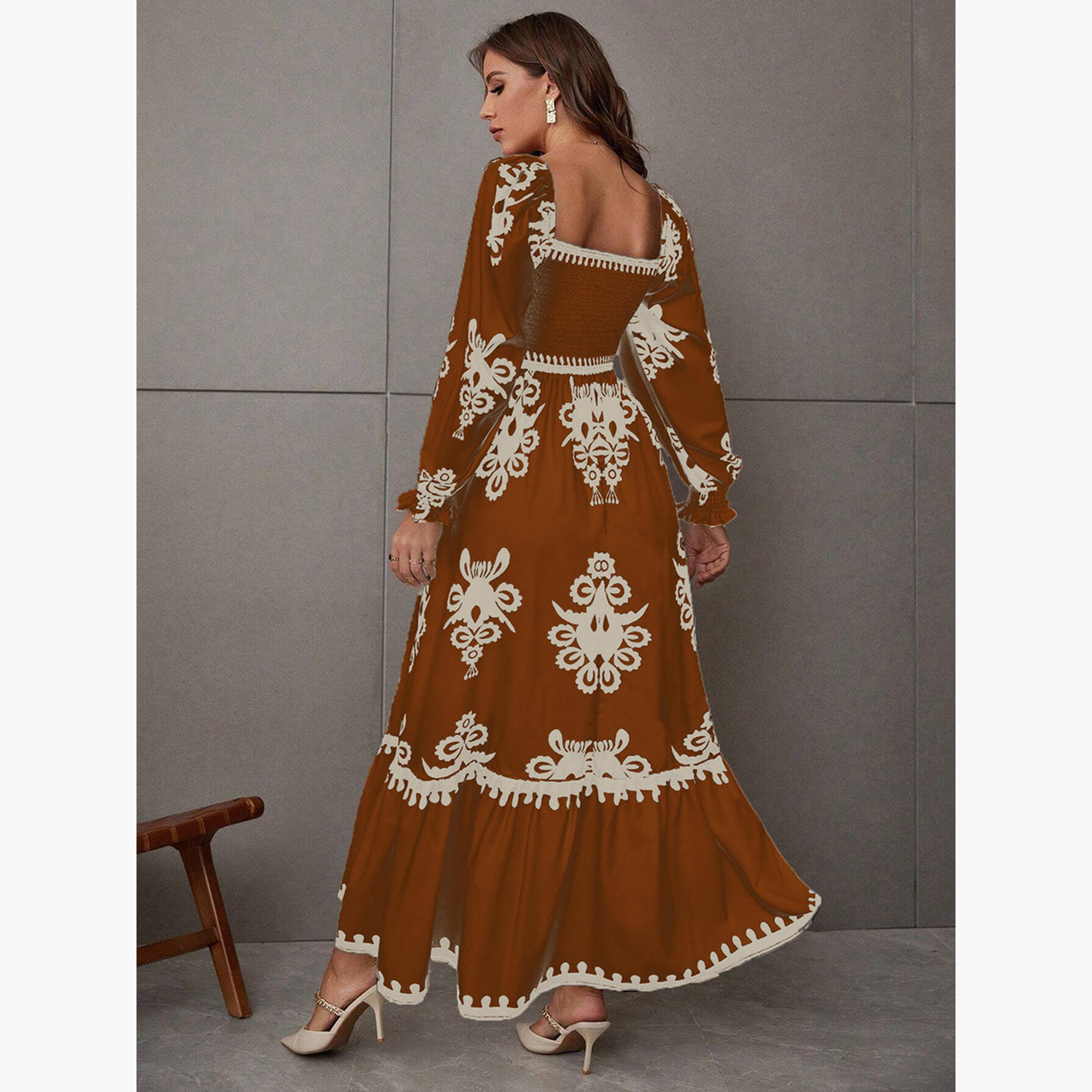 Take Two Women Bronze Printed Square Neck Maxi Dress-women-clothing-dresses-image-2