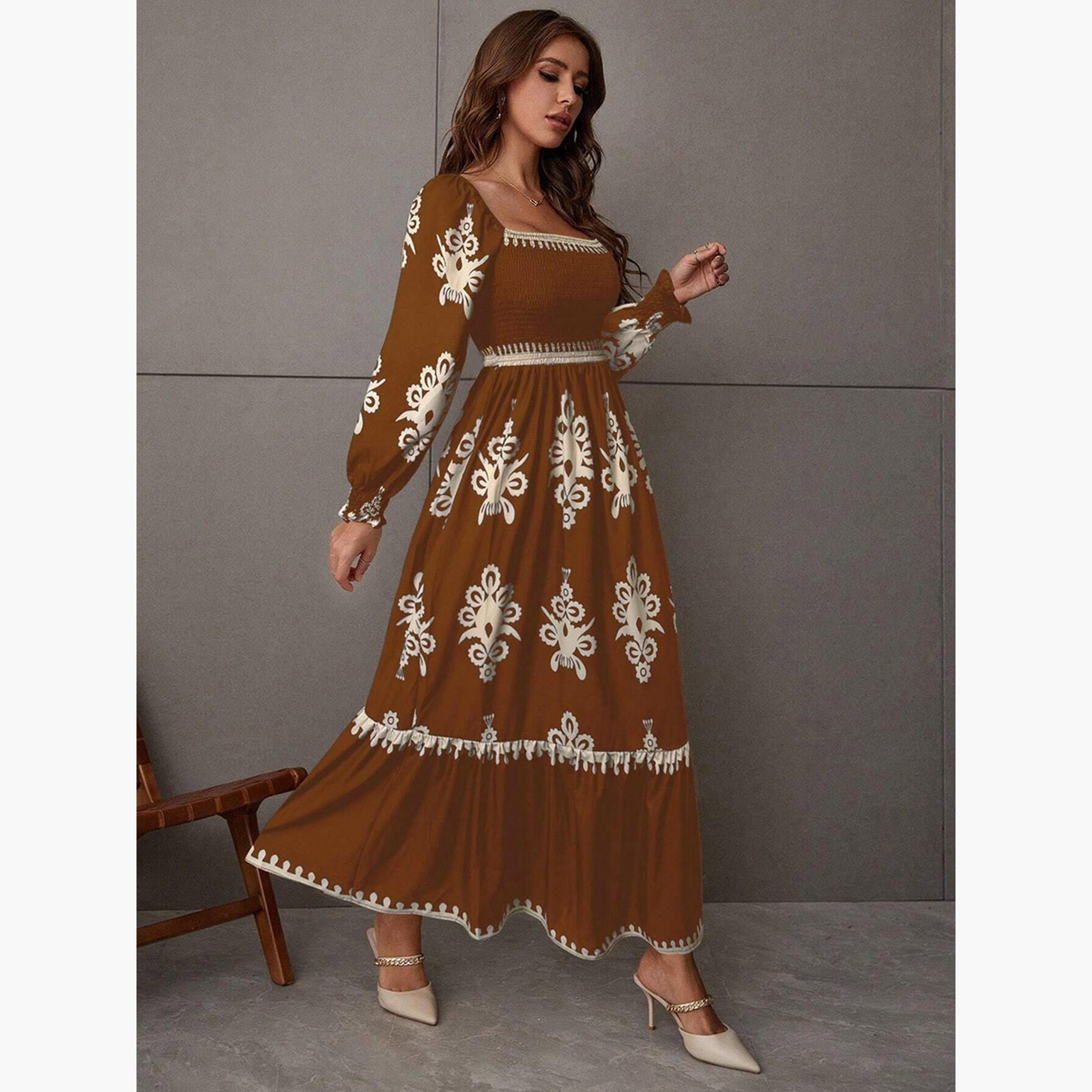 Take Two Women Bronze Printed Square Neck Maxi Dress-women-clothing-dresses-image-4