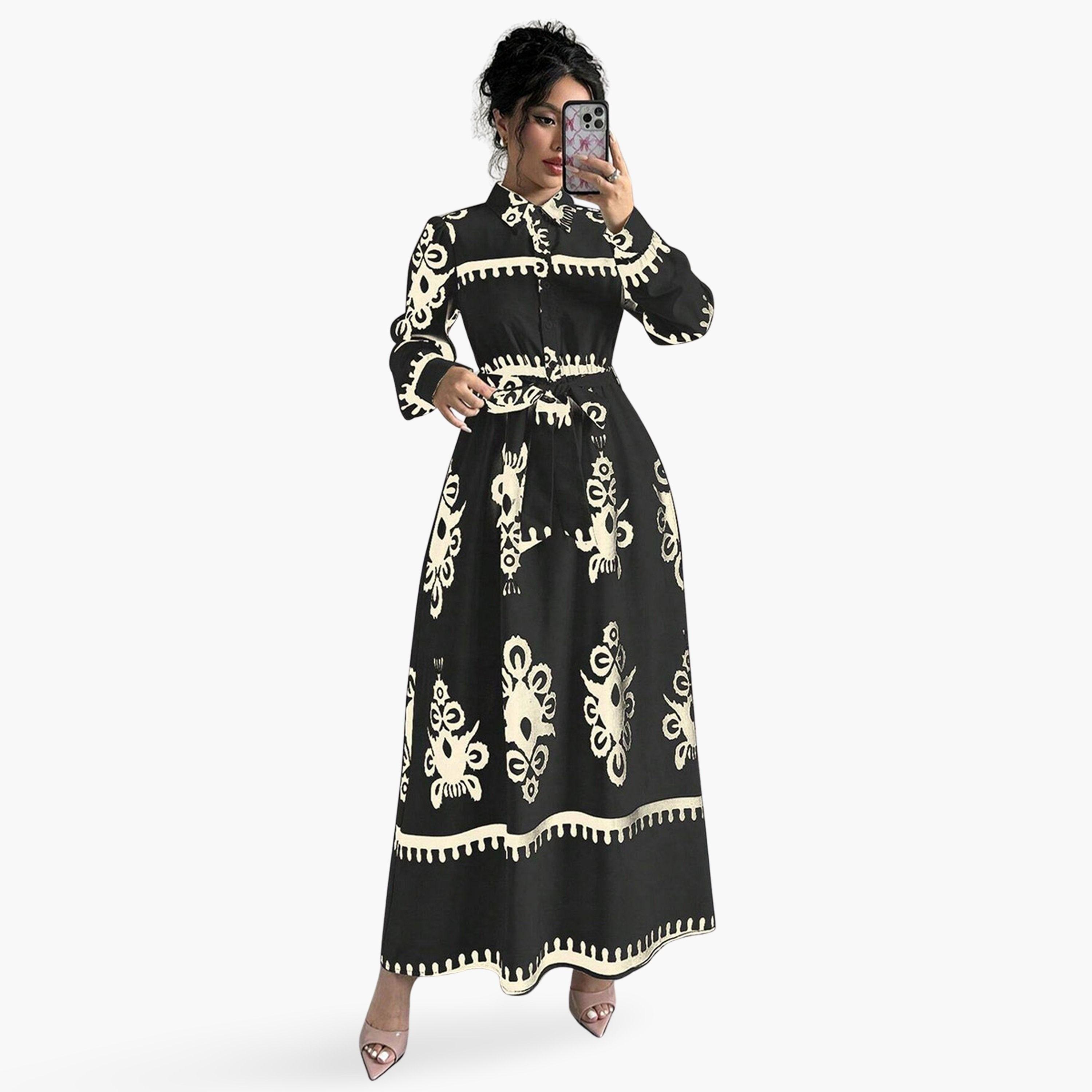 Take Two Women Graphic Belted Button Front Maxi Dress-women-clothing-dresses-image-1
