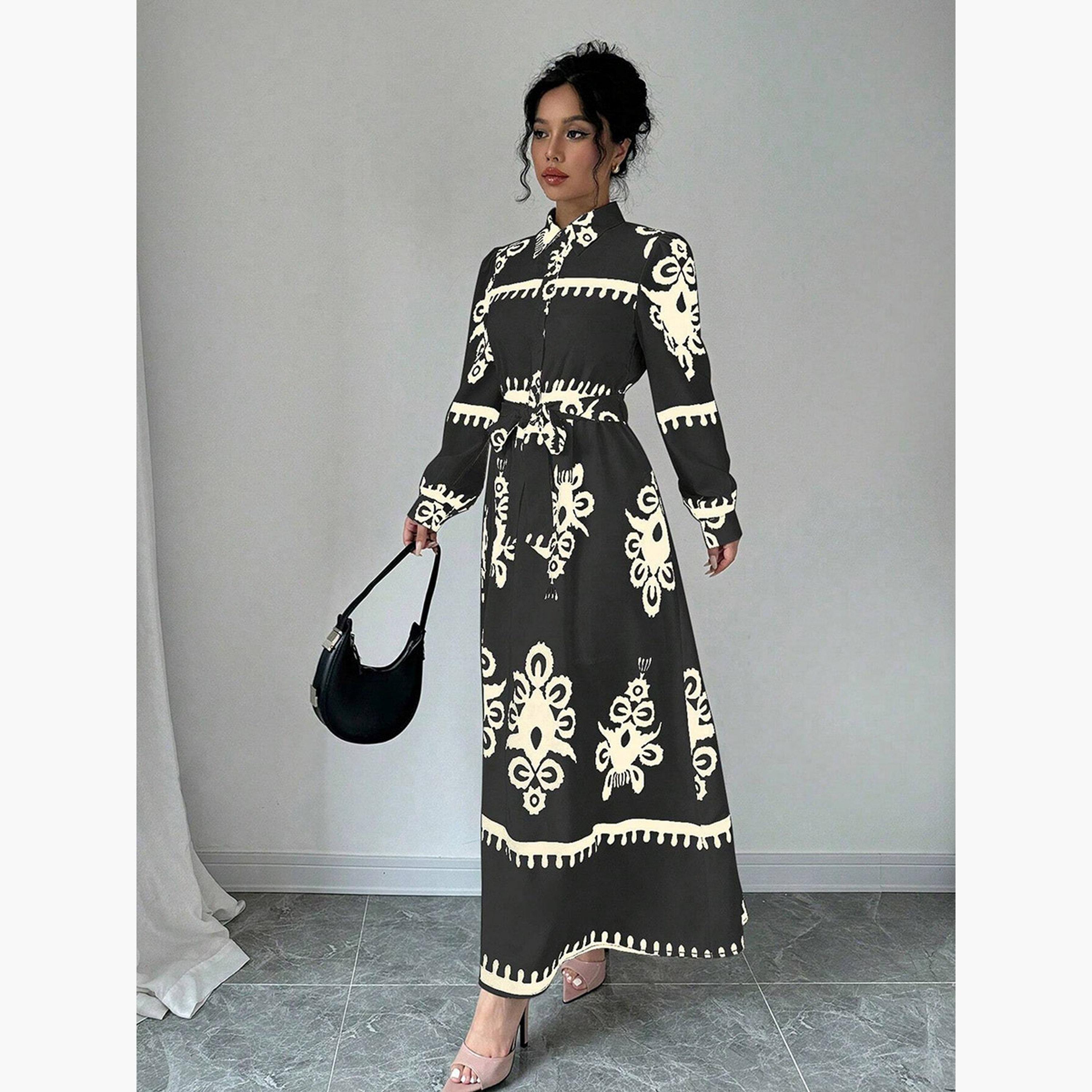 تيك تو - فستان ماكسي نسائي بحزام وأزرار أمامية-women-clothing-dresses-image-2