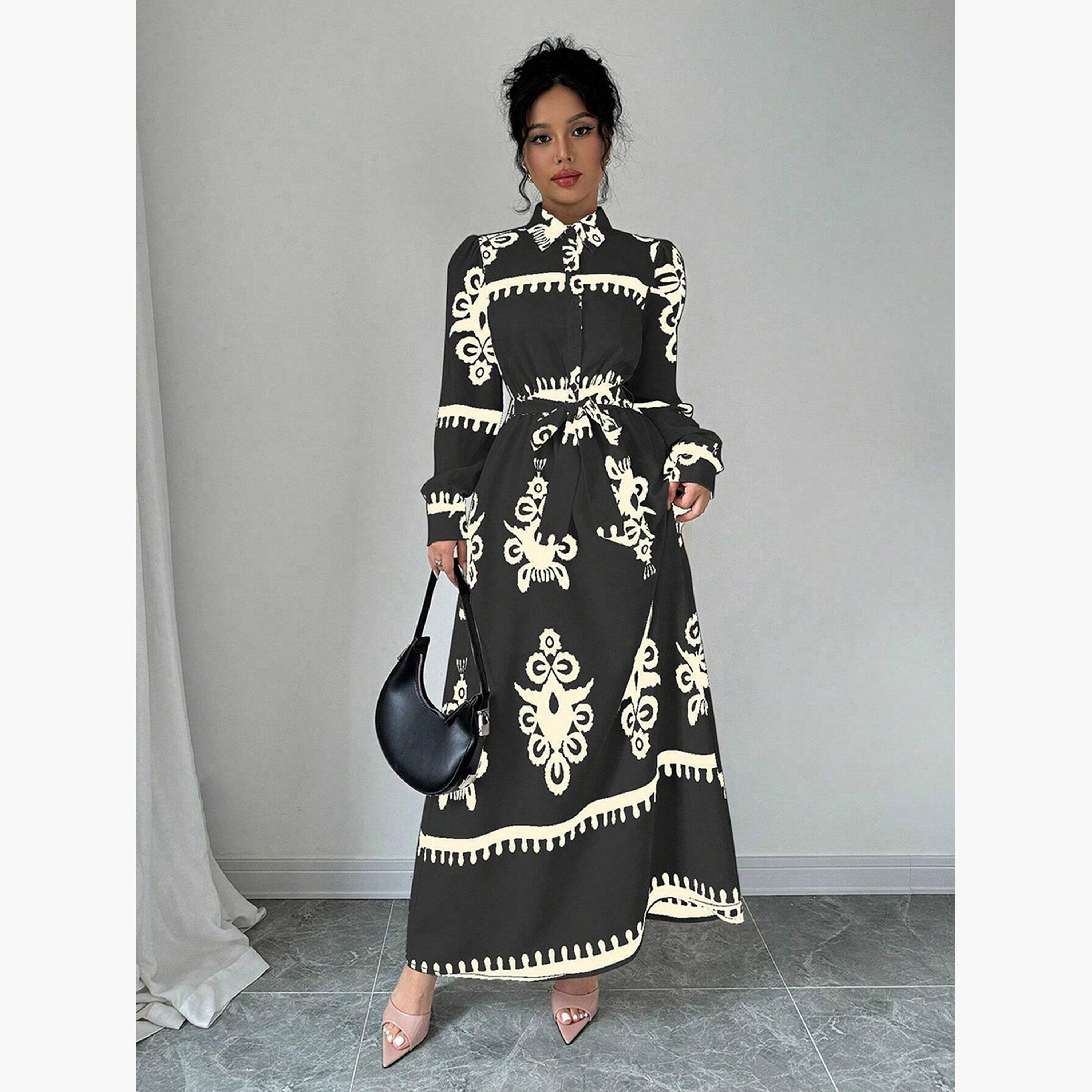 تيك تو - فستان ماكسي نسائي بحزام وأزرار أمامية-women-clothing-dresses-image-3