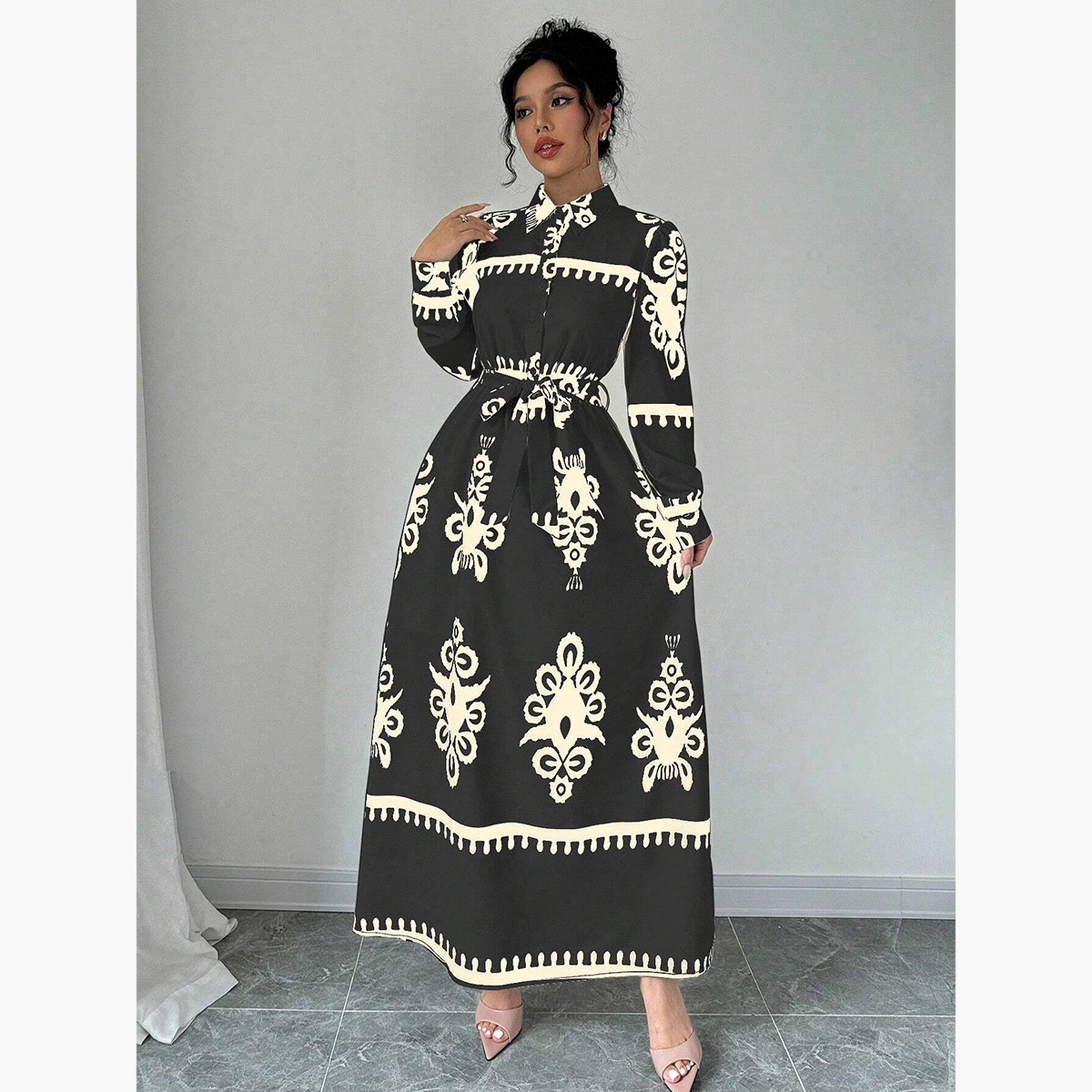 تيك تو - فستان ماكسي نسائي بحزام وأزرار أمامية-women-clothing-dresses-image-4